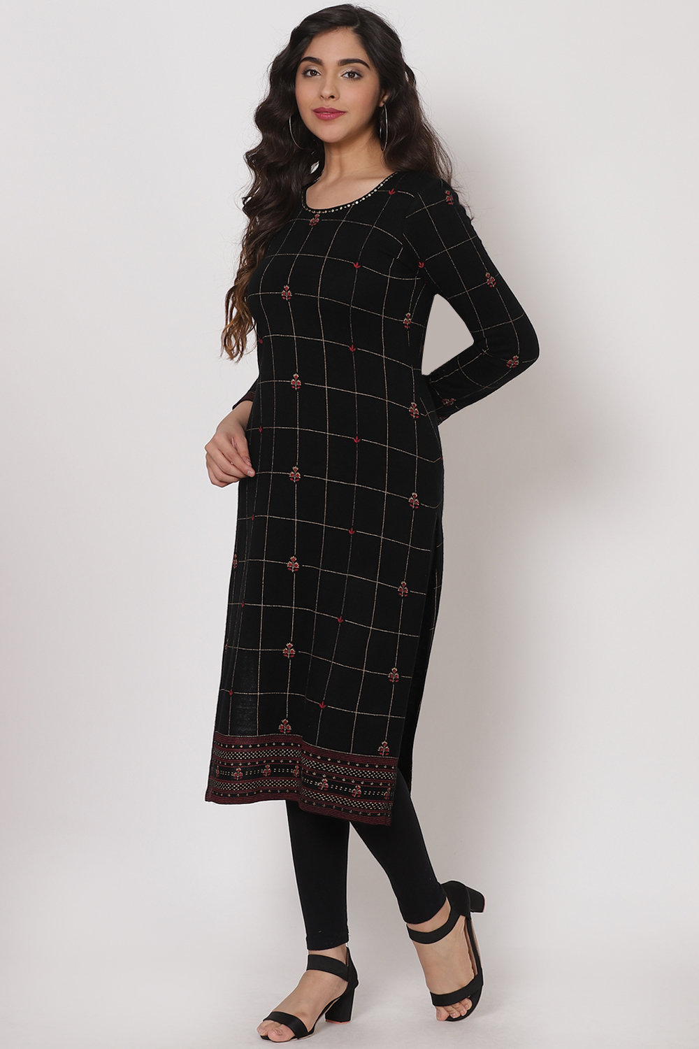 Teal Blue Poly Cotton Straight Kurta image number 2