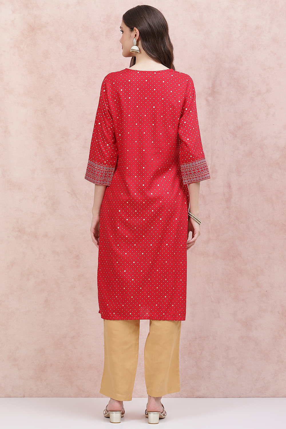 Red LIVA Straight Kurta image number 4