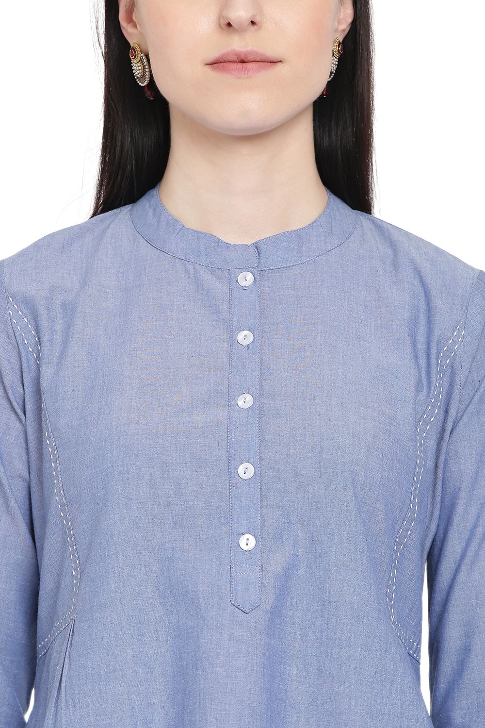 Light-Blue Chambray A-Line Kurta image number 1