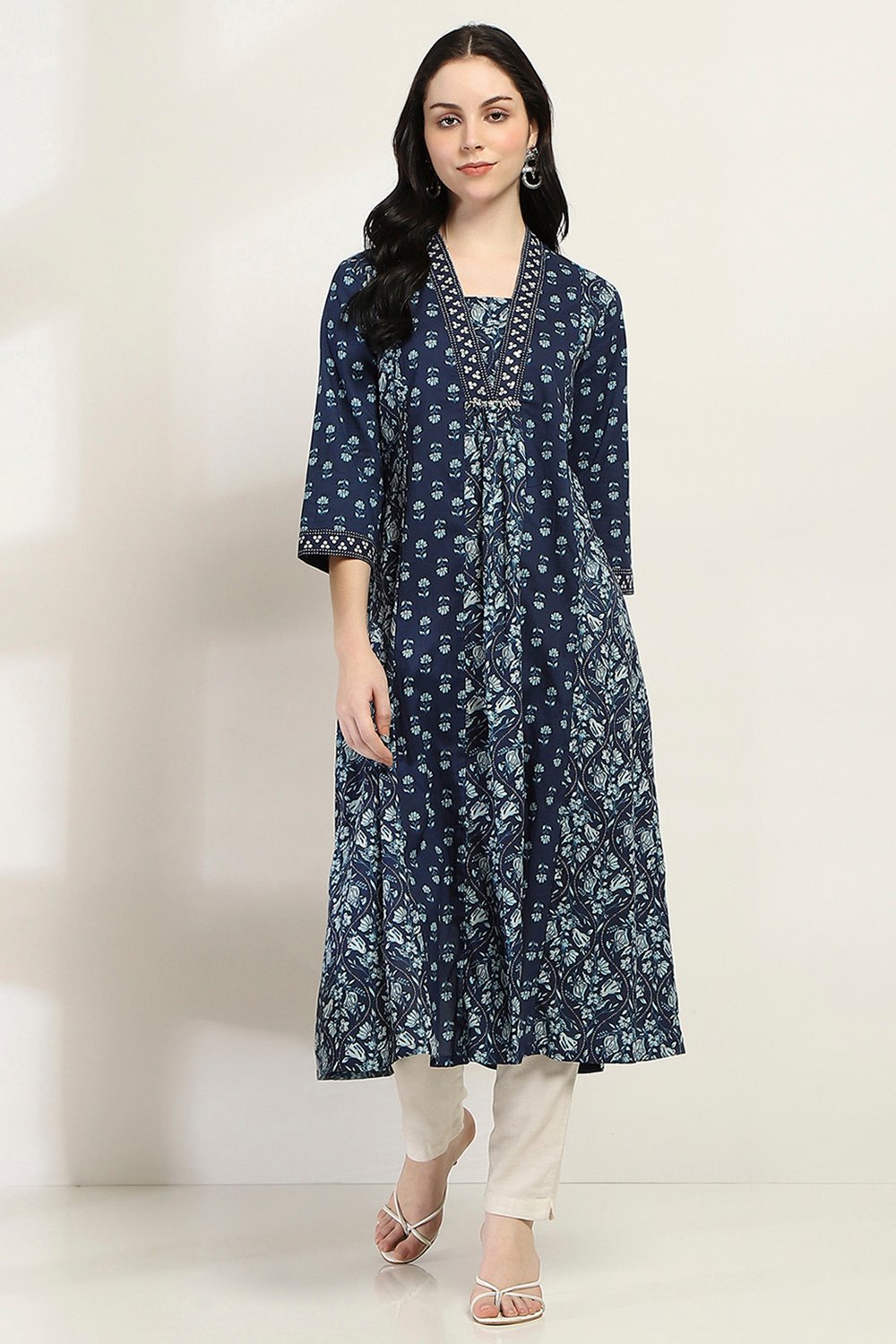Indigo Cotton A-Line Kurta image number 5