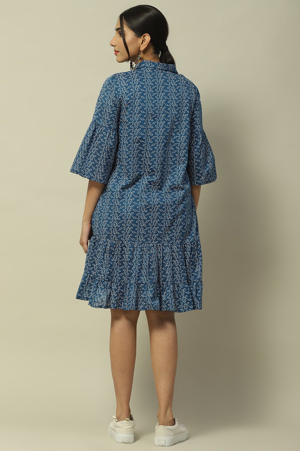 Indigo Cotton Blend Tiered Dress image number 3