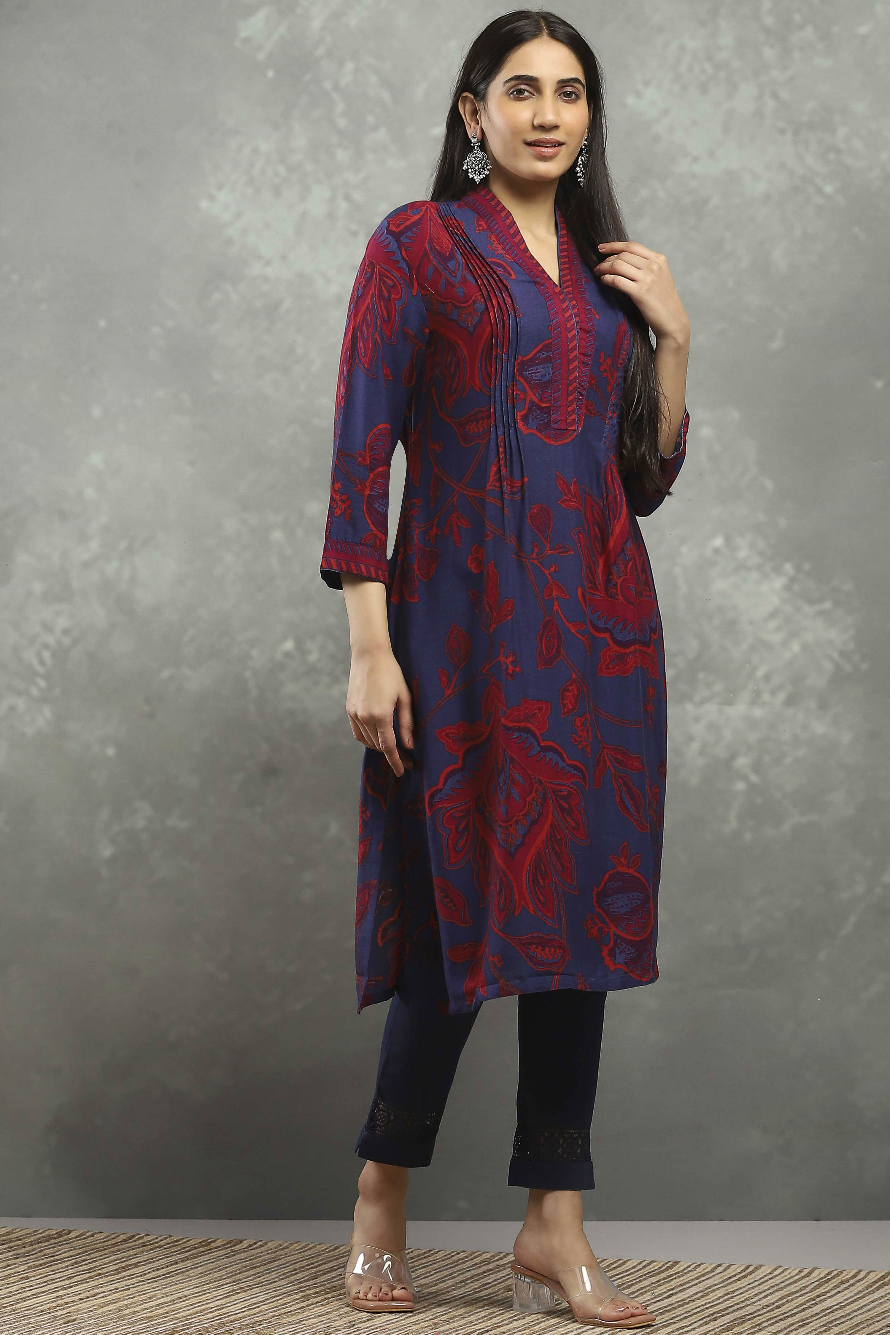 Blue Viscose Rayon Printed Straight Kurta image number 4