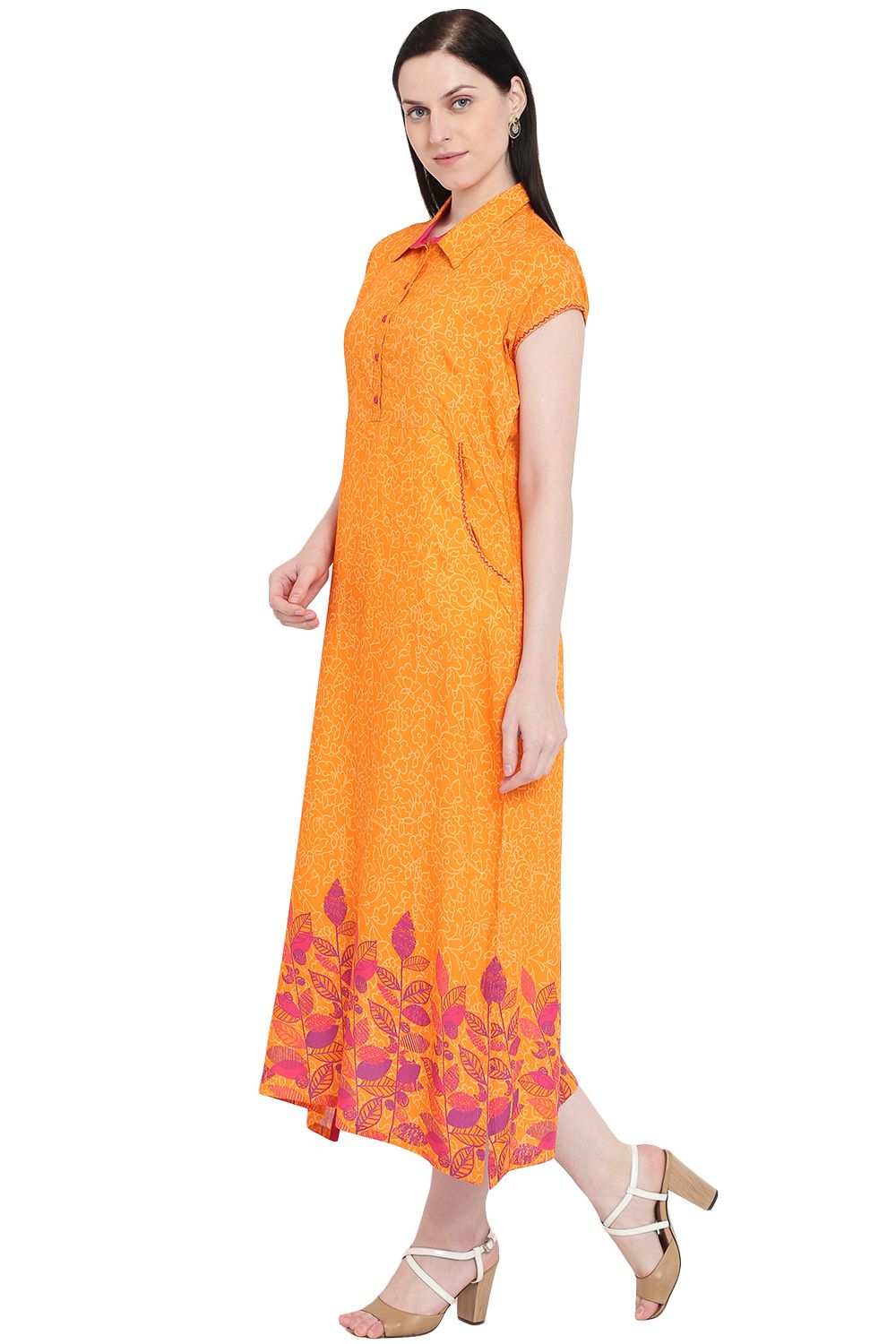 Orange Viscose Straight Kurta image number 2
