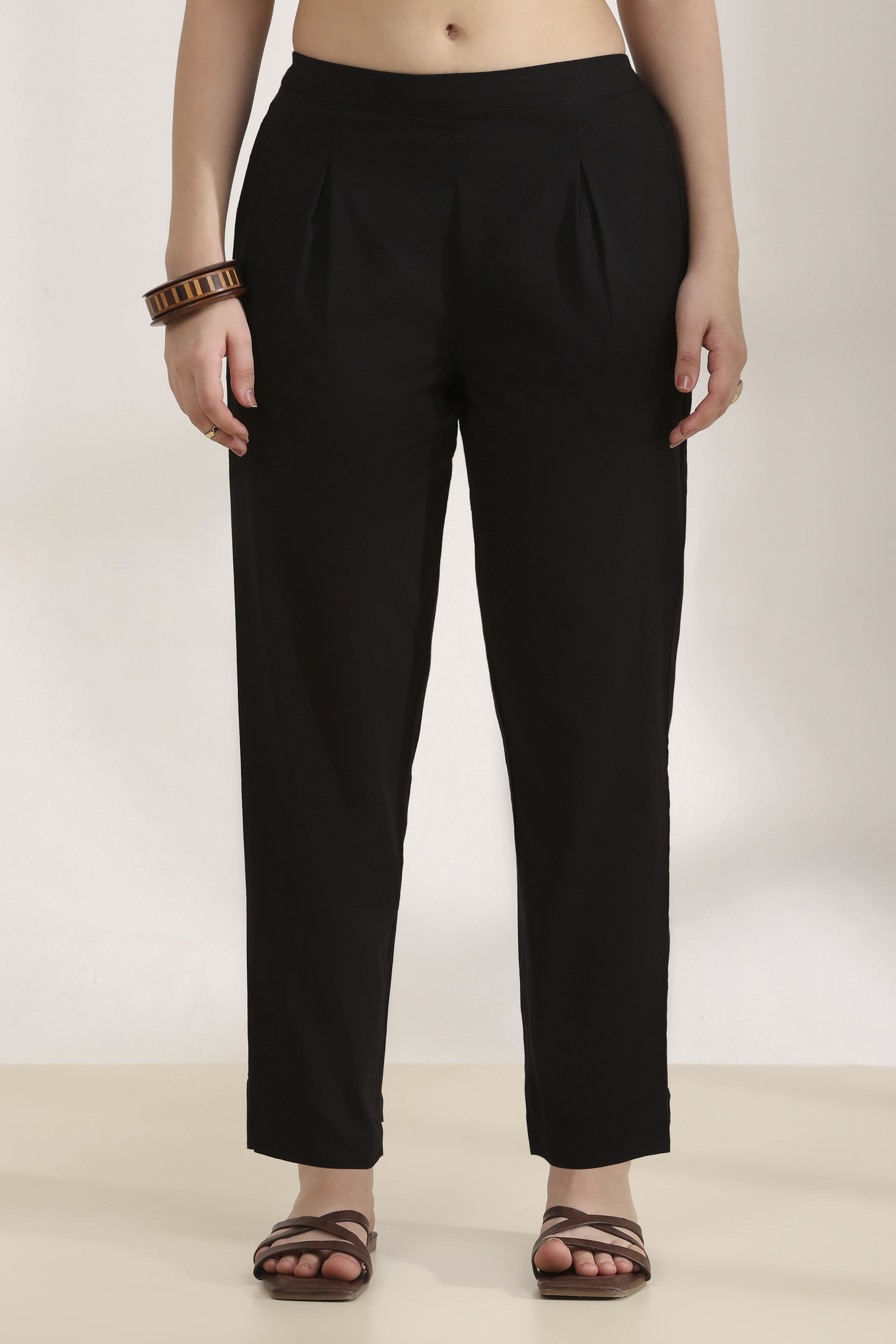 Black Rayon Straight Palazzos image number 4