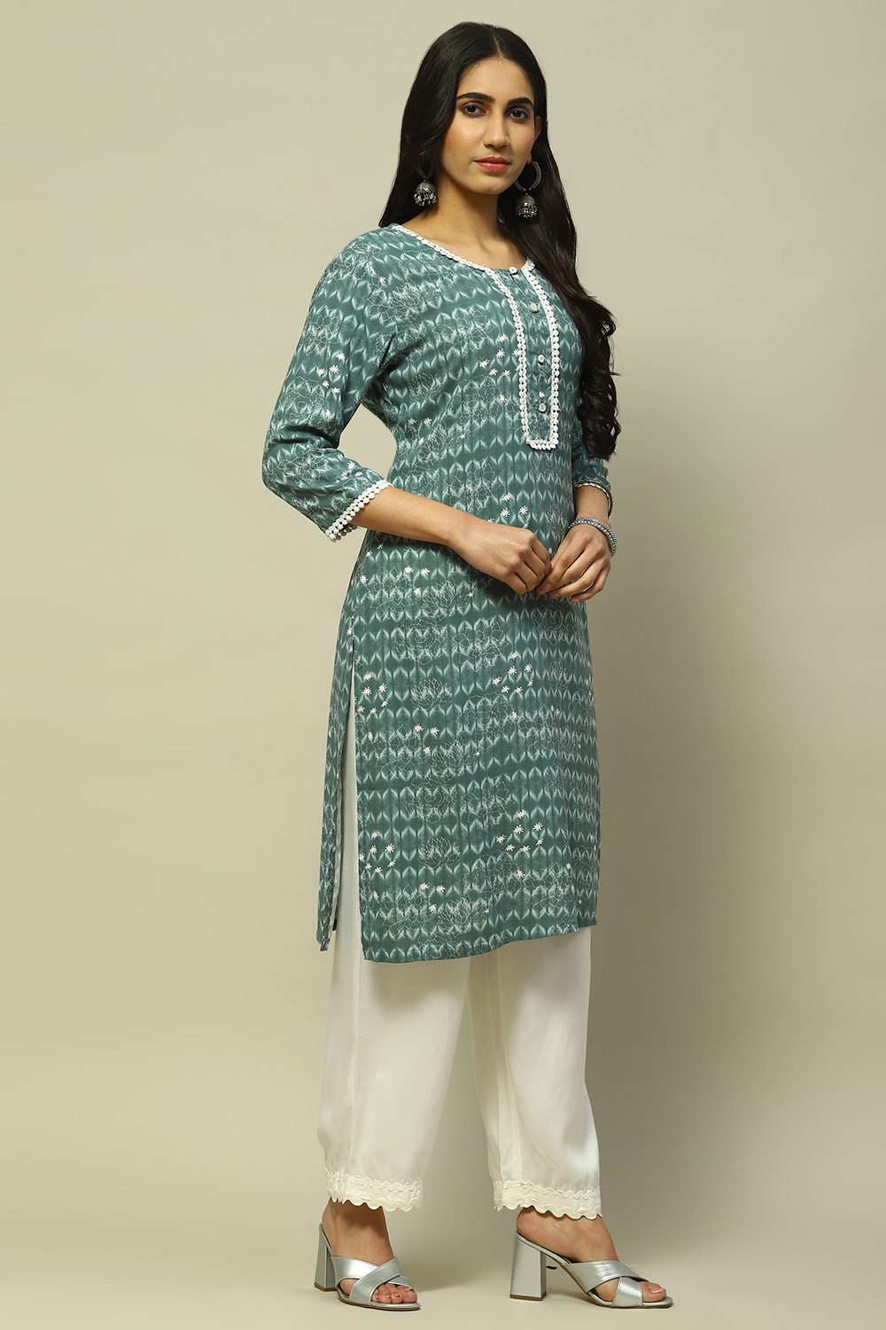 Sage Green Rayon Staight Kurta image number 4