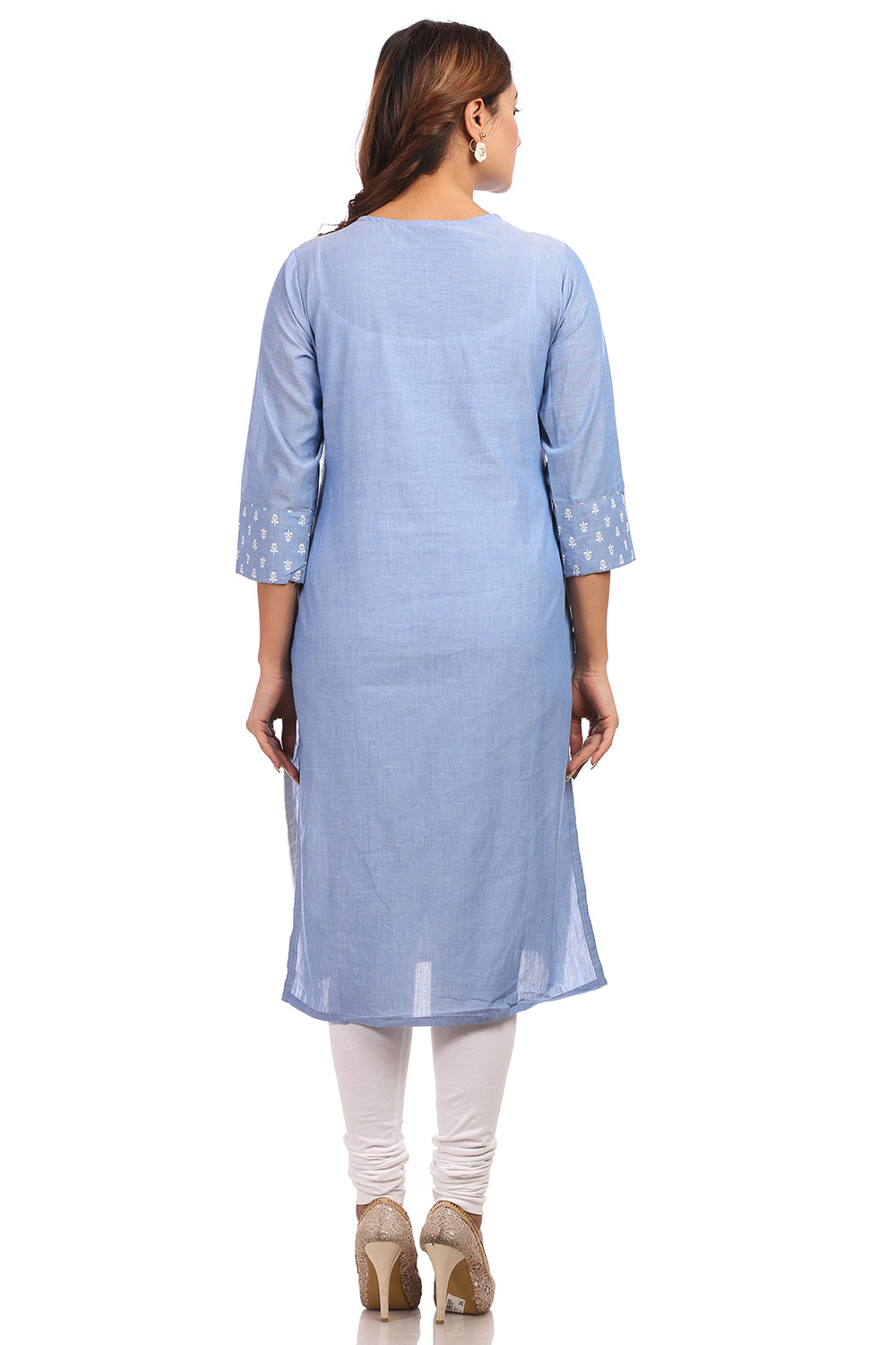 Blue Straight Cotton Kurta image number 1