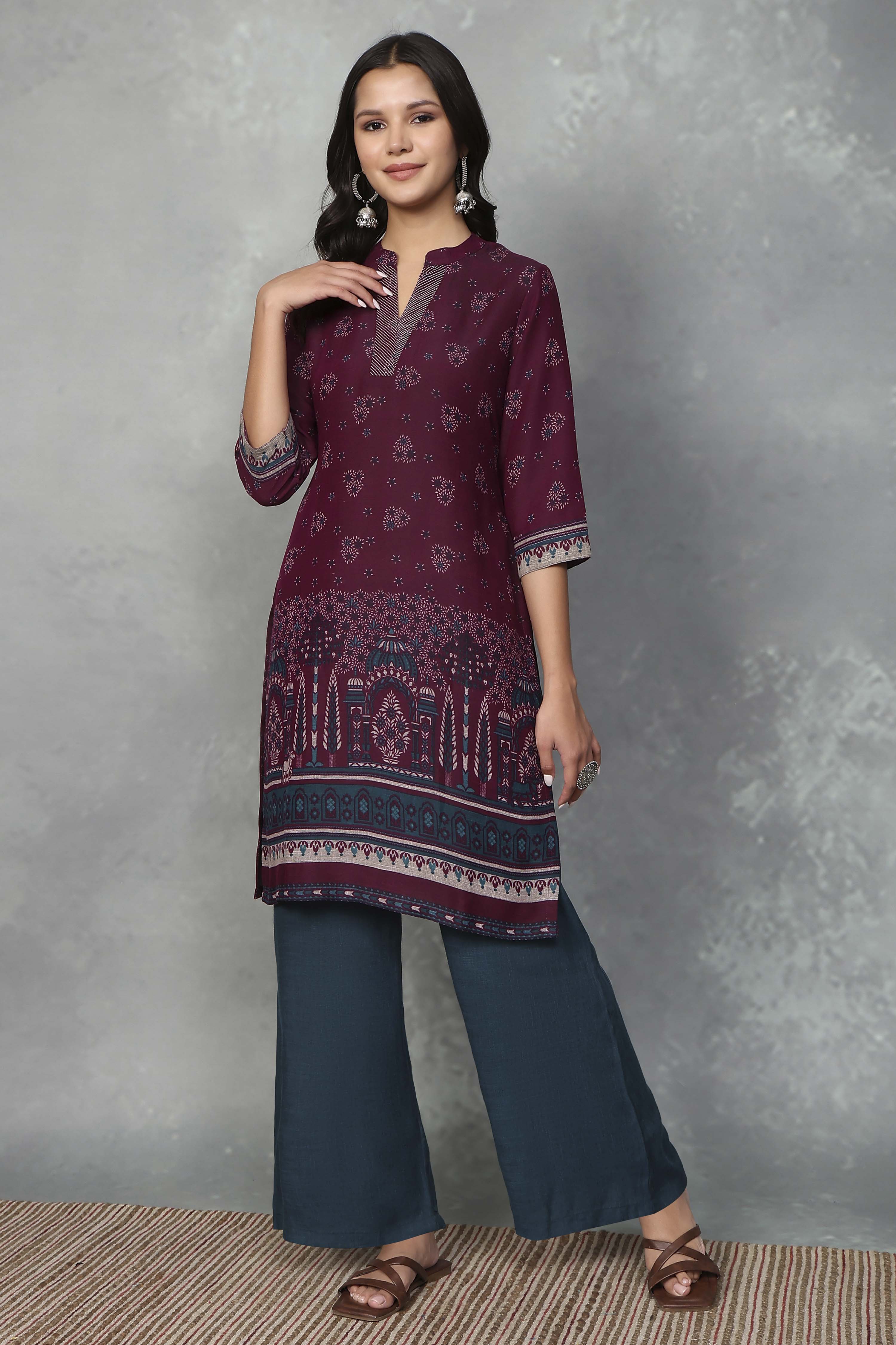 Green Viscose Polyester Viscose Rayon Kurta Pants Set image number 0