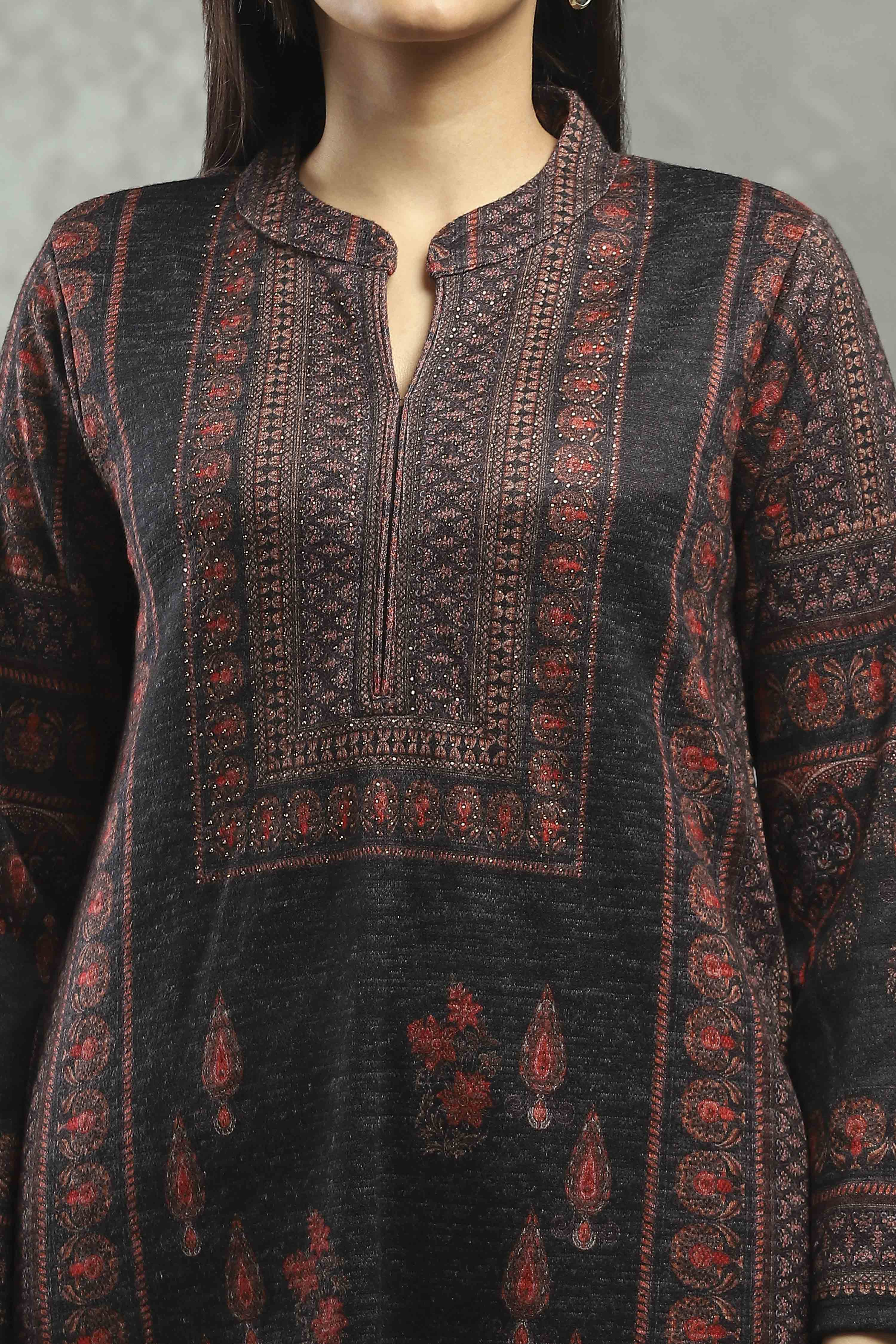 Black Polyester Printed Straight Suit Set image number 1