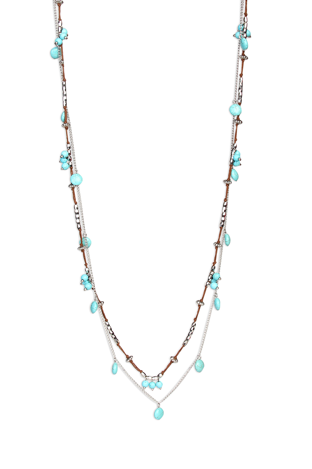 Turquiose Beads And Thread Necklace image number 2