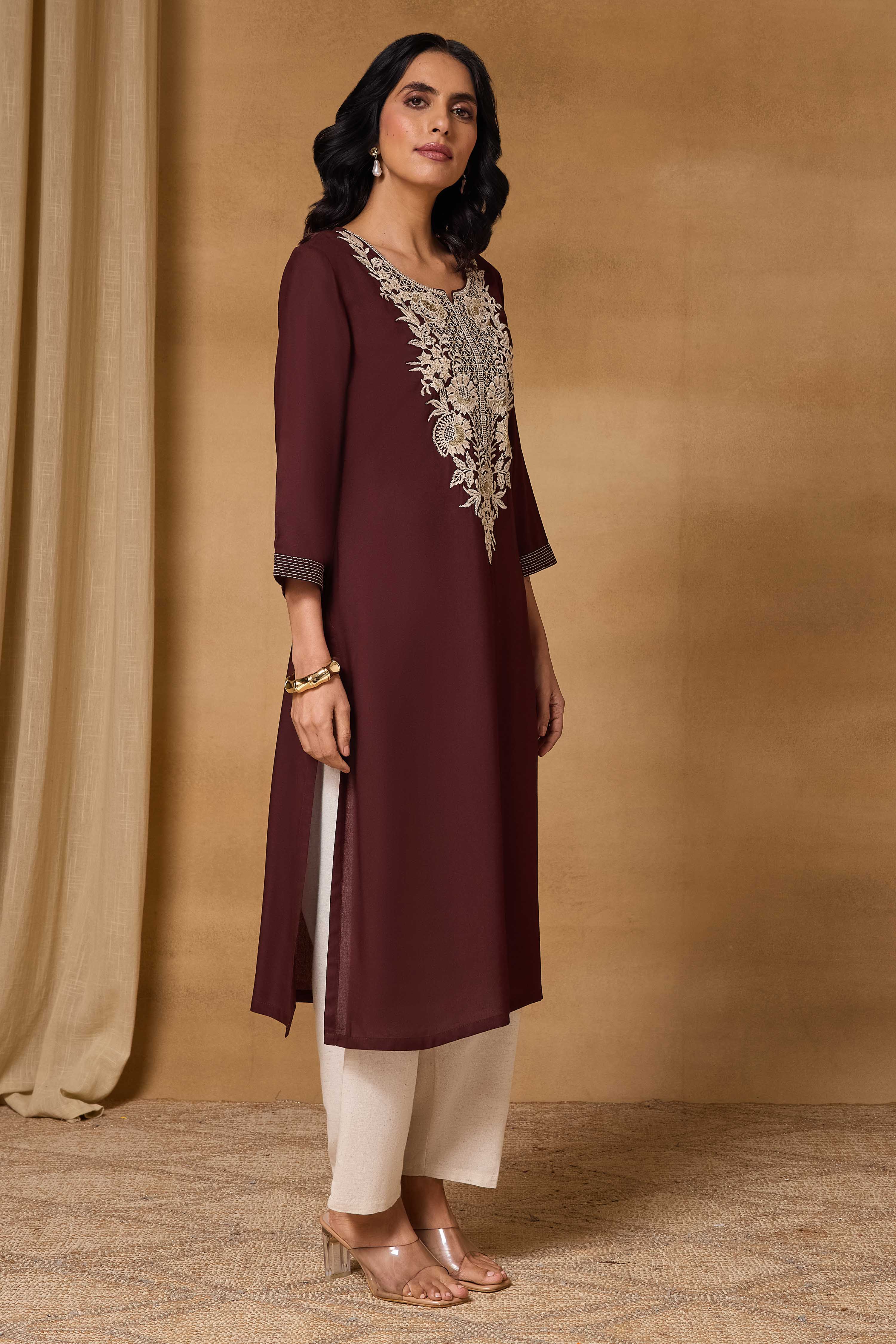 Brown Viscose Rayon Straight Printed Kurta image number 5