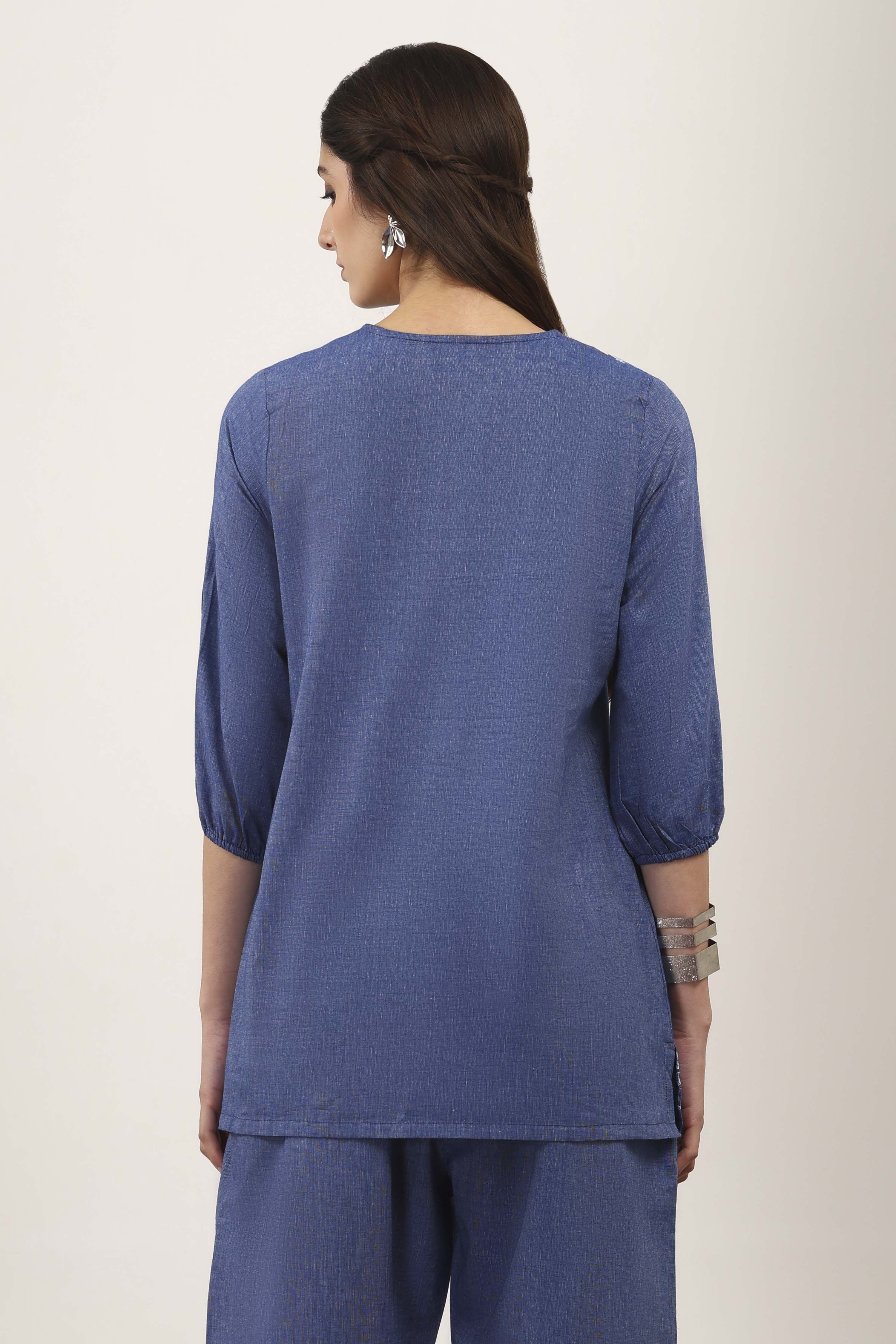 Blue Cotton Straight Tops image number 3