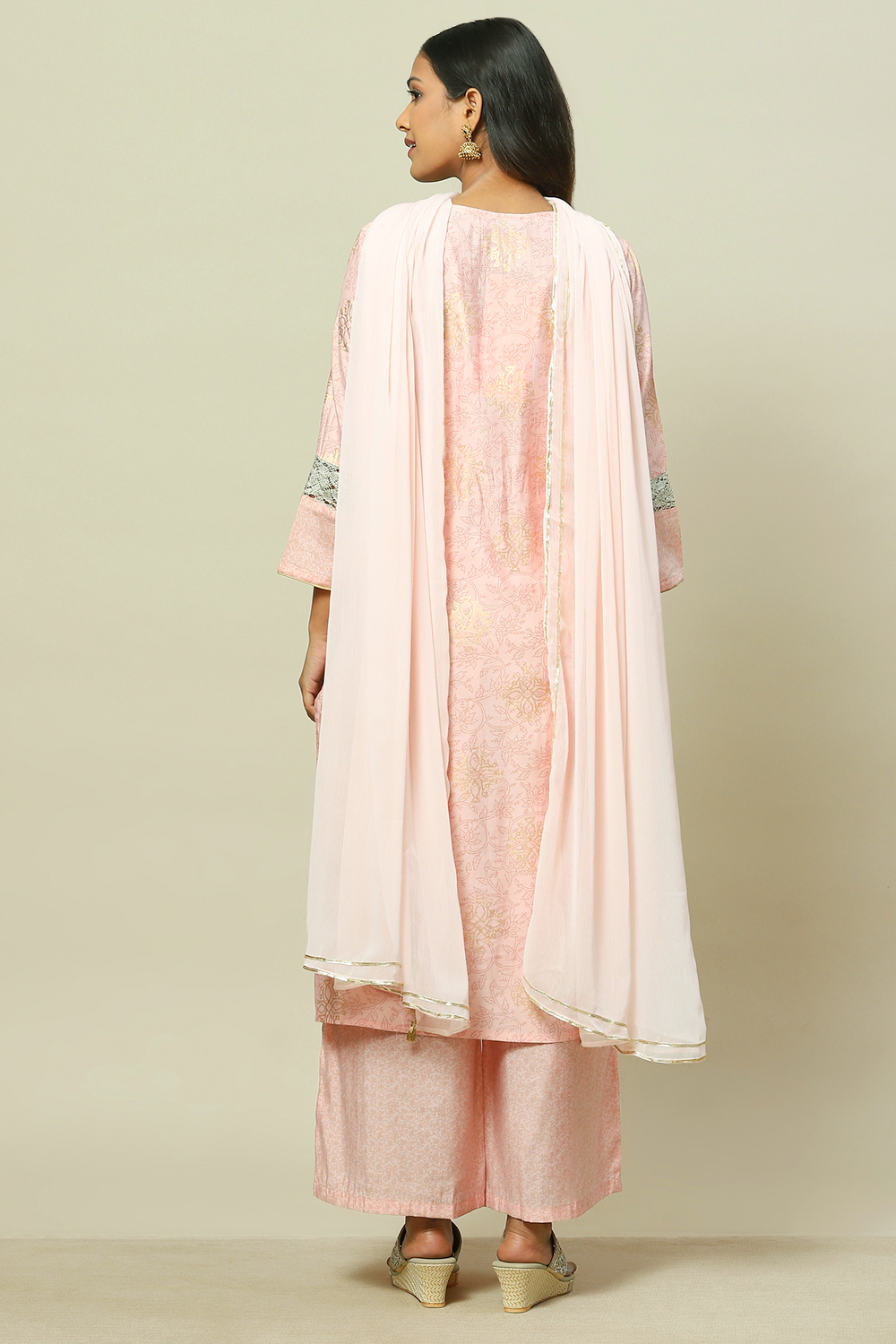 Light Pink Cotton Blend Woven Straight Kurta Suit Set image number 4