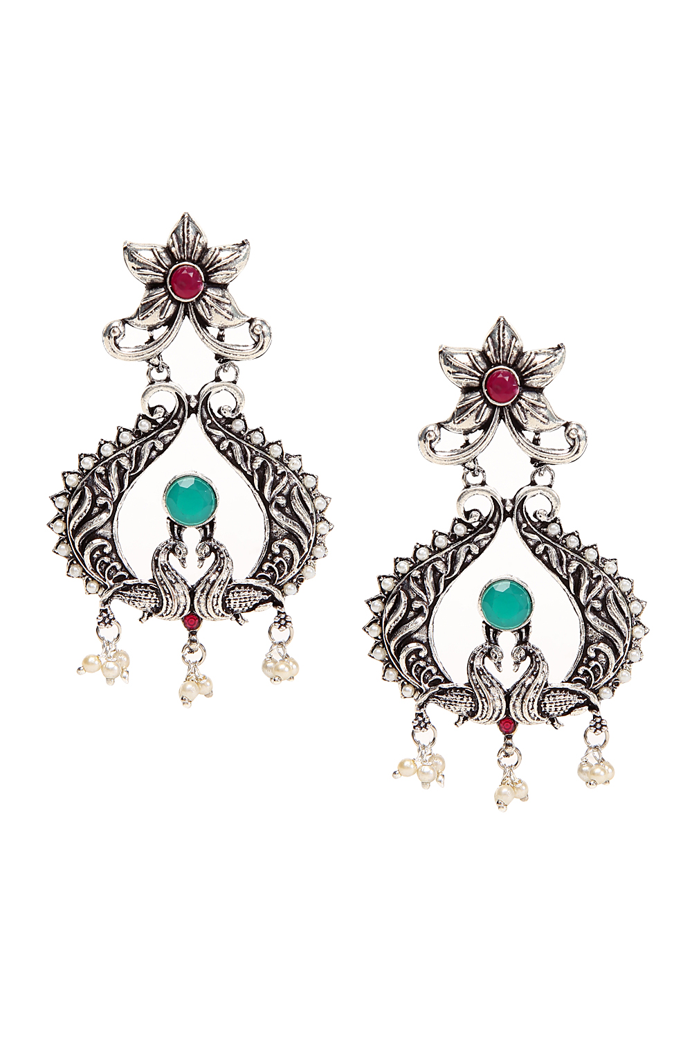 Red & Green Metal Brass Earrings image number 1