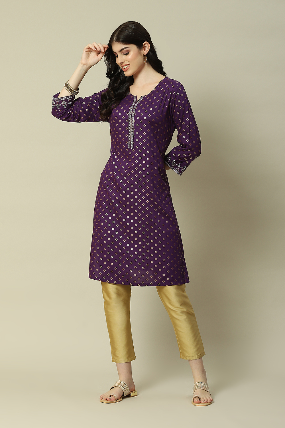 Purple Viscose Straight Printed Kurta image number 0