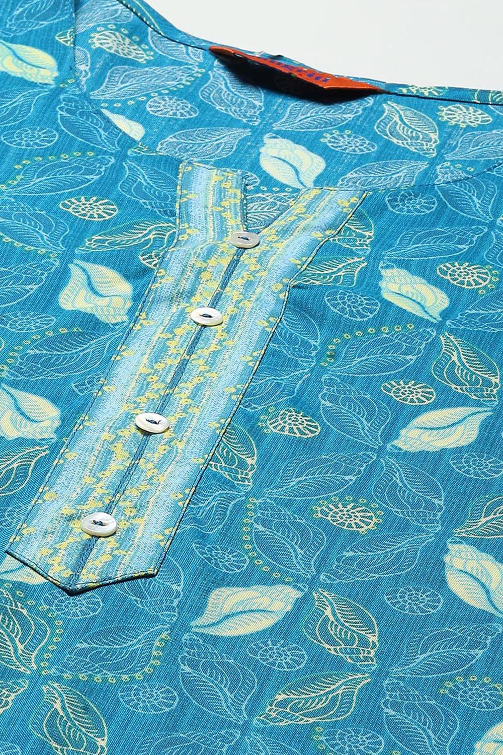 Teal Blue Viscose Straight Printed Kurta image number 1