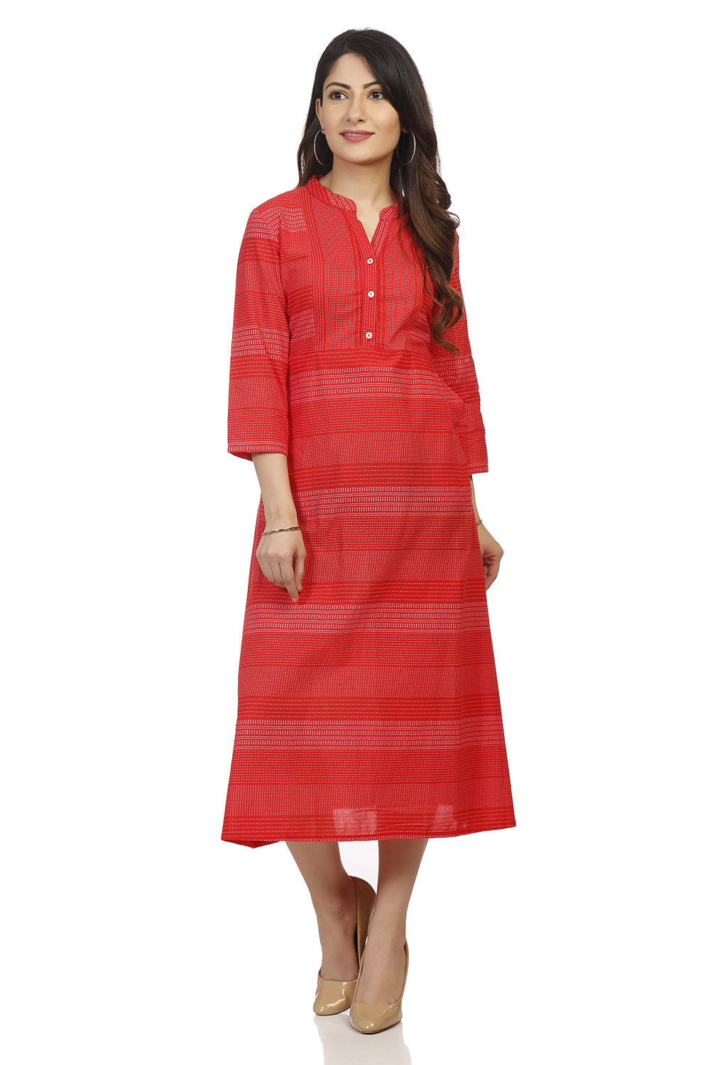 Red A Line Cotton Dress image number 0