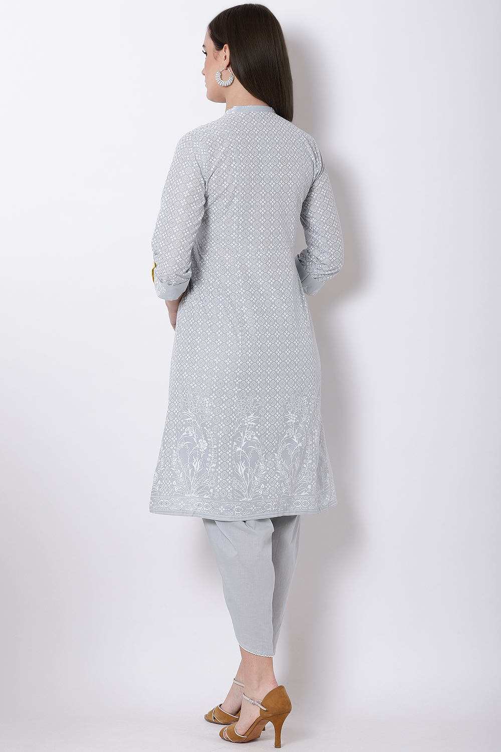 Grey Cotton Flared Printed Tunic image number 5