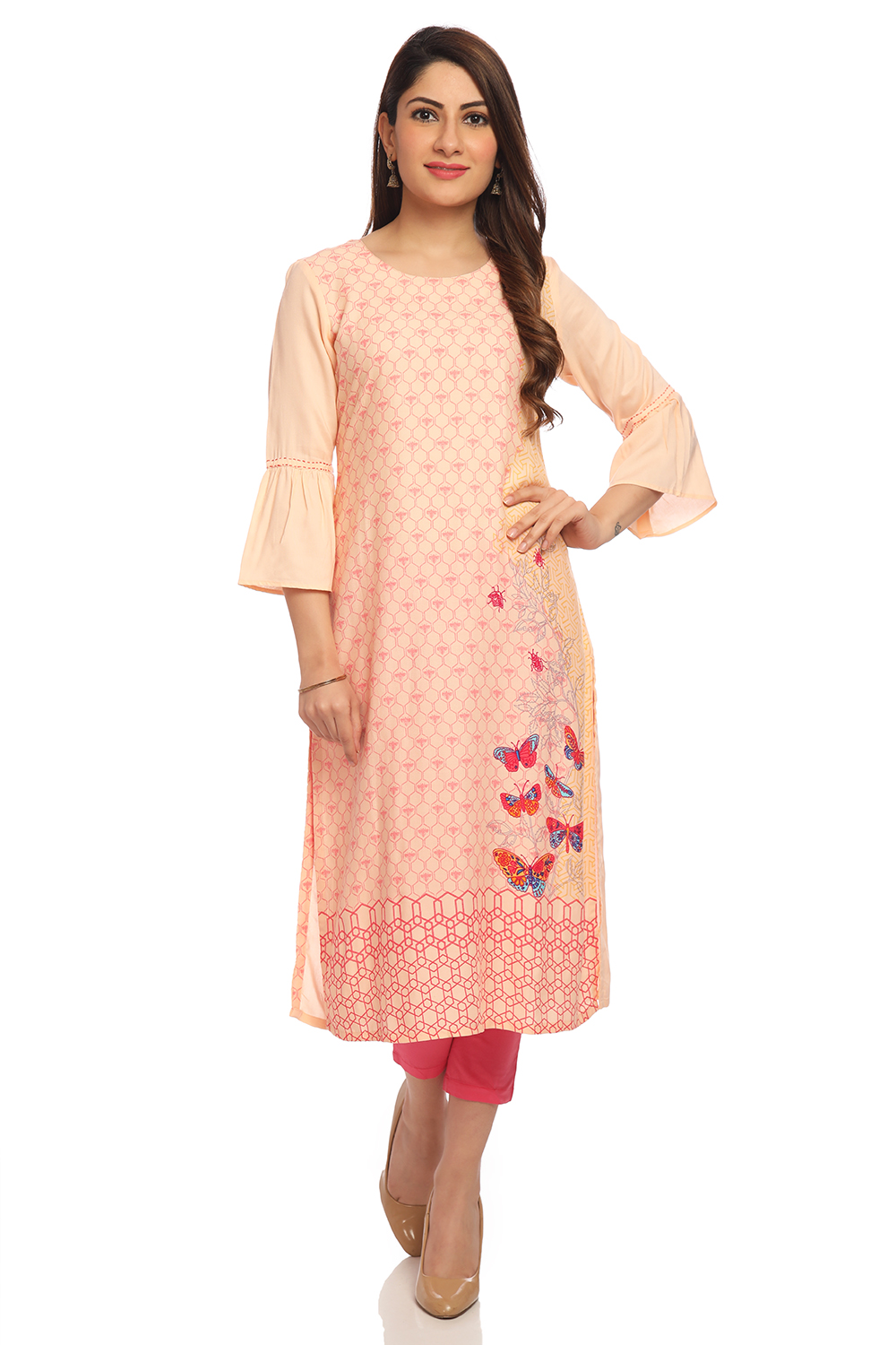 Peach Straight Viscose Kurta image number 0