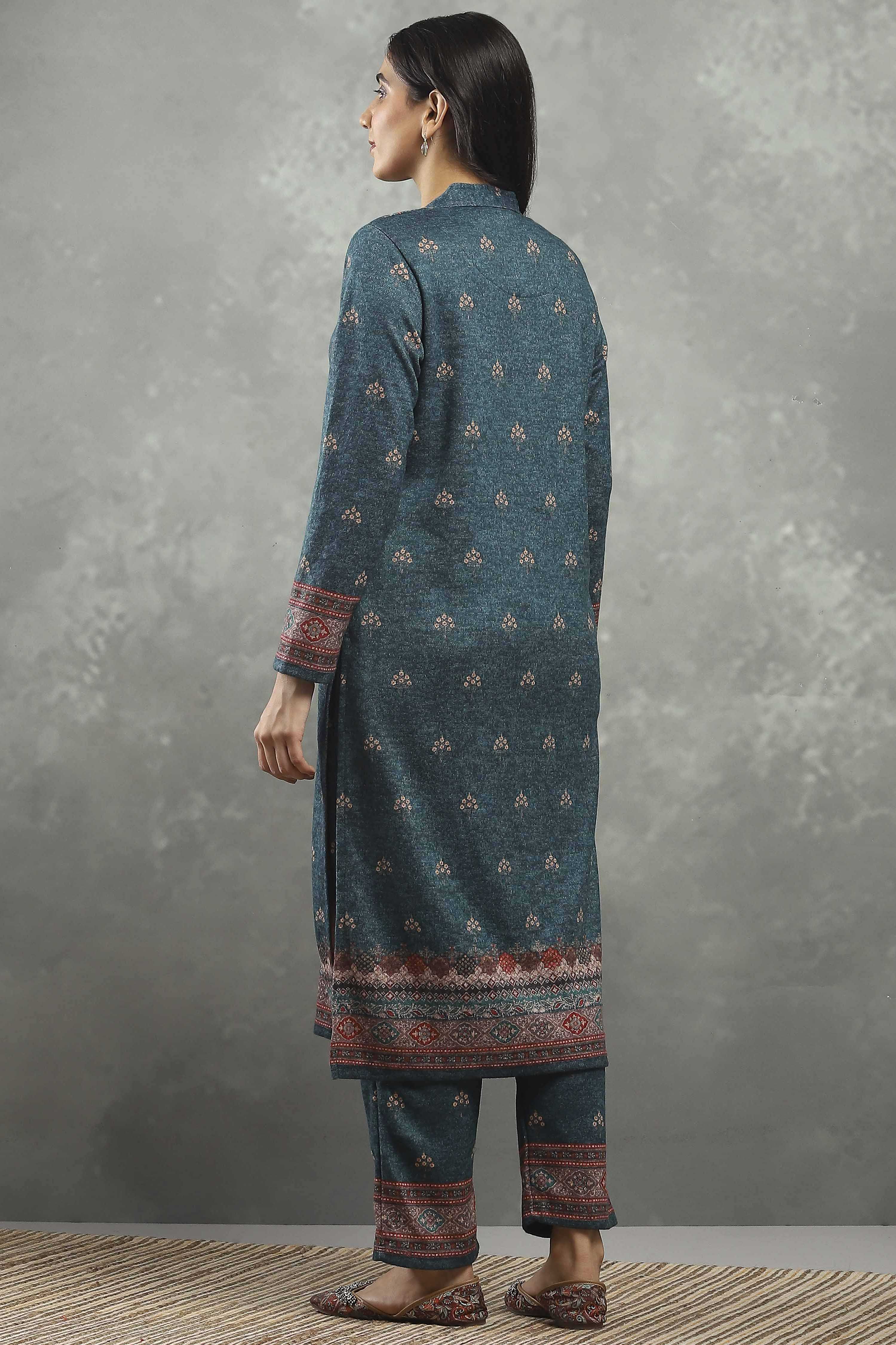 Green Polyester Printed Straight Suit Set image number 4