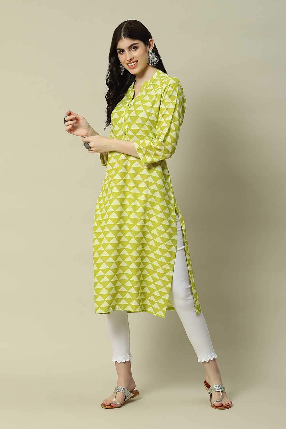 Buy Lime Green LIVA Straight Printed Kurta (1N) for INR599.40 | Rangriti