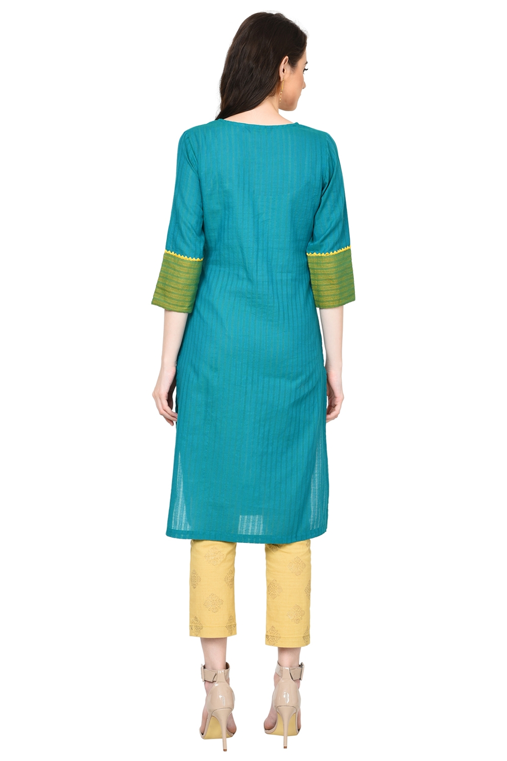 Green Straight Poly Cotton Kurta image number 4