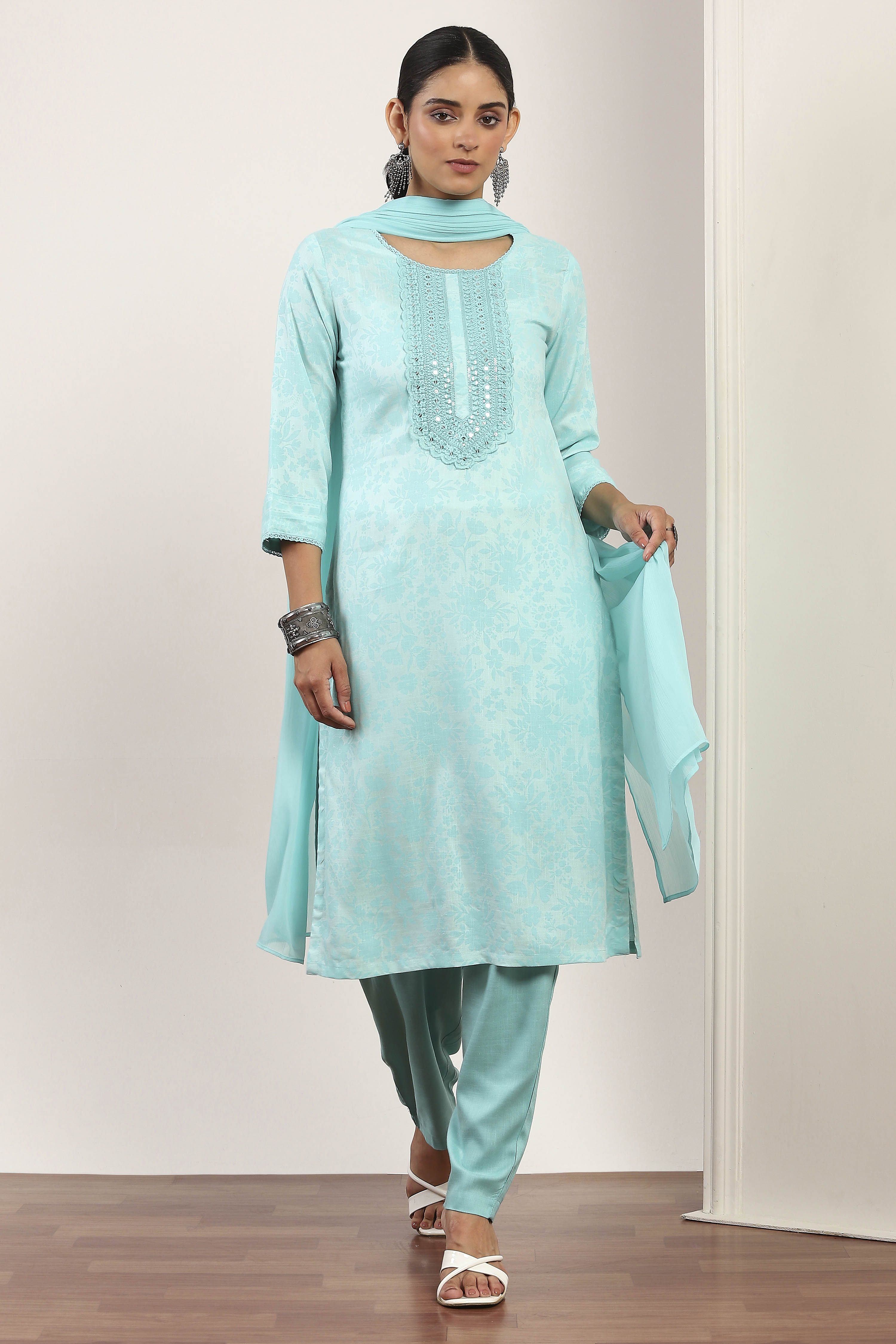 Blue Rayon Straight Suit Sets image number 0