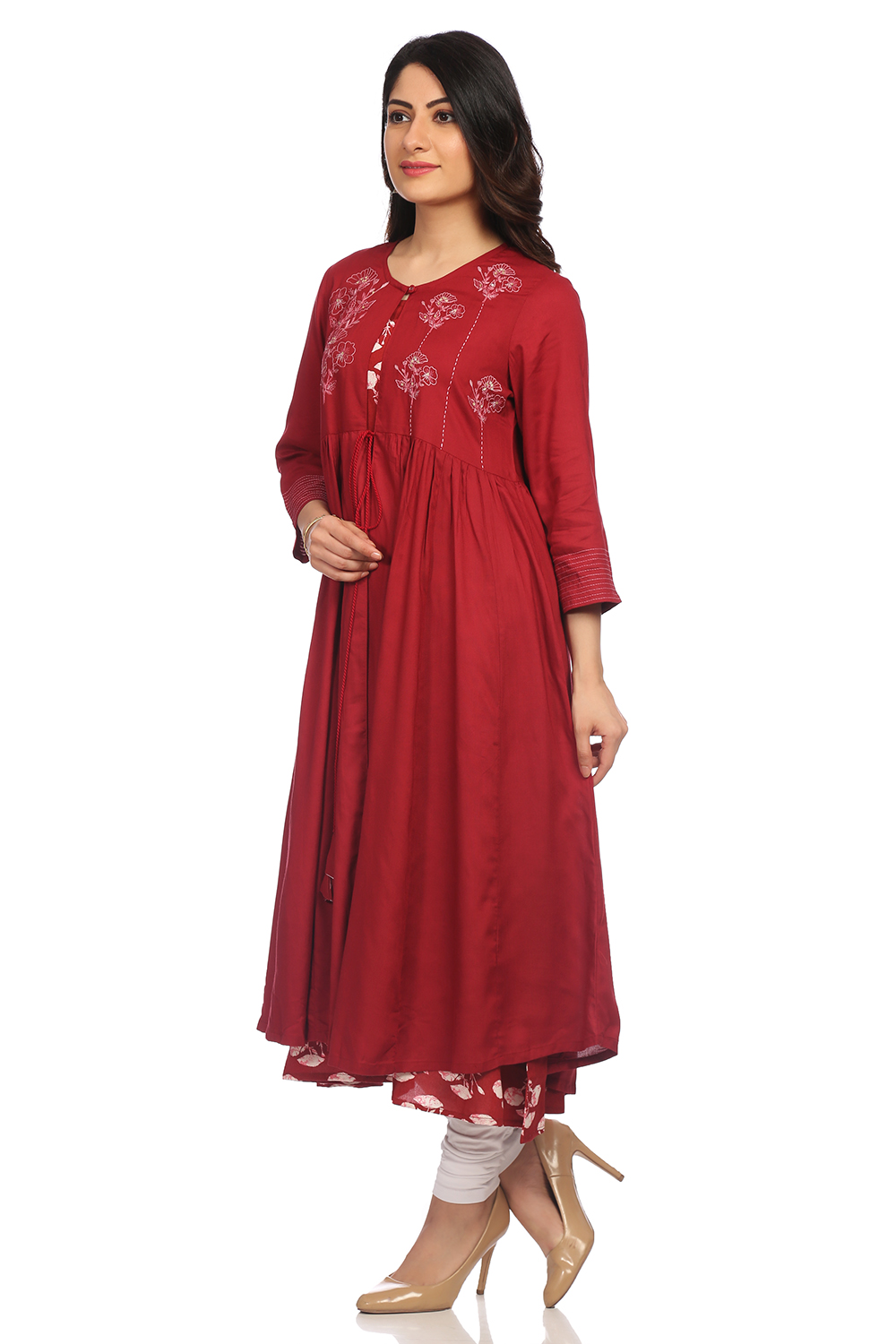 Maroon Viscose Rayon Flared Kurta image number 2