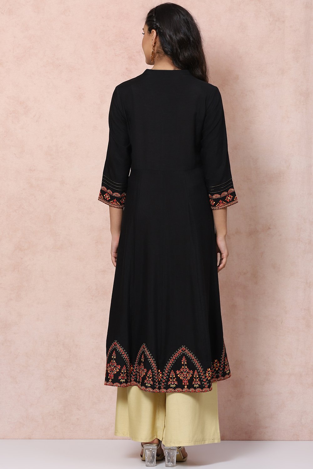 Black LIVA A Line Kurta image number 4