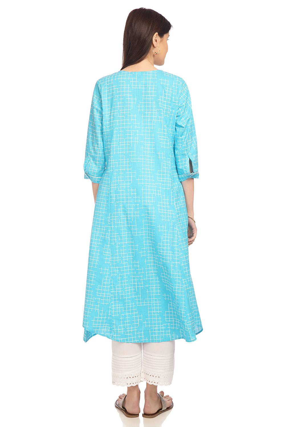 Blue Kalidar Cotton Kurta image number 4