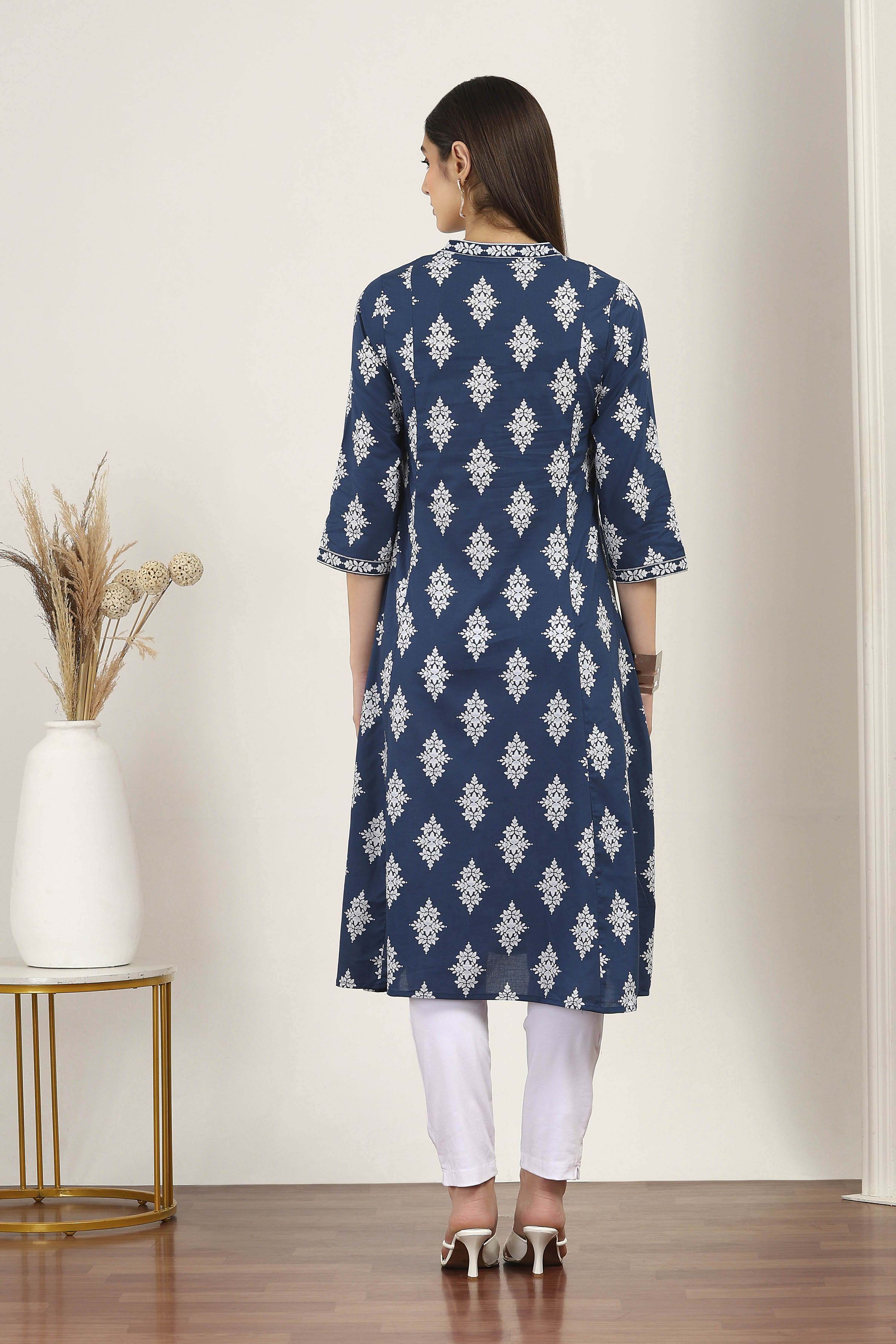Blue Cotton A-line & Kalidar Kurtas image number 3