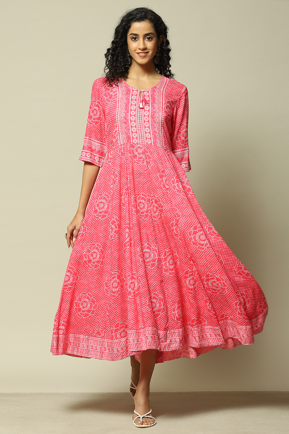 Pink LIVA Straight Printed Kurta image number 5