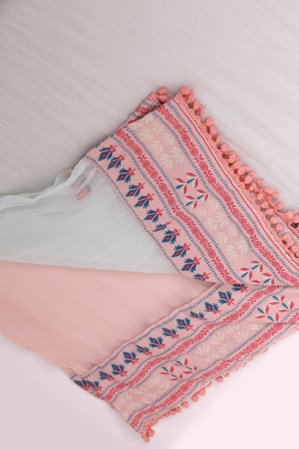 Peach And Green Polyester Chiffon Dupatta image number 2