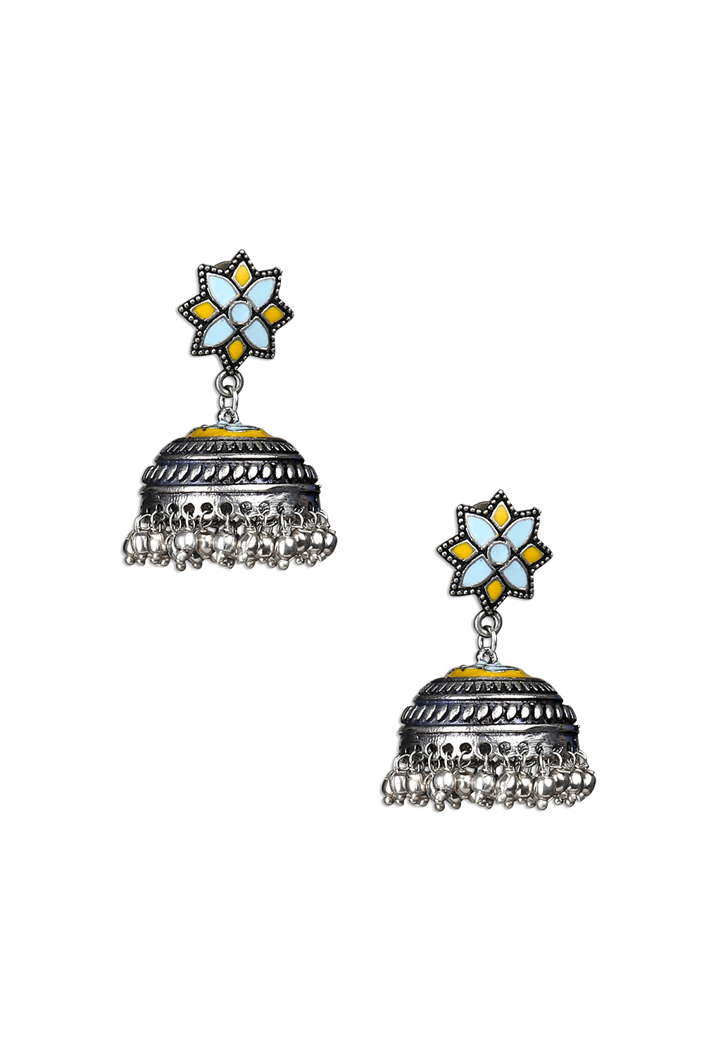 Sky Blue And Yellow Enamel Earrings image number 1