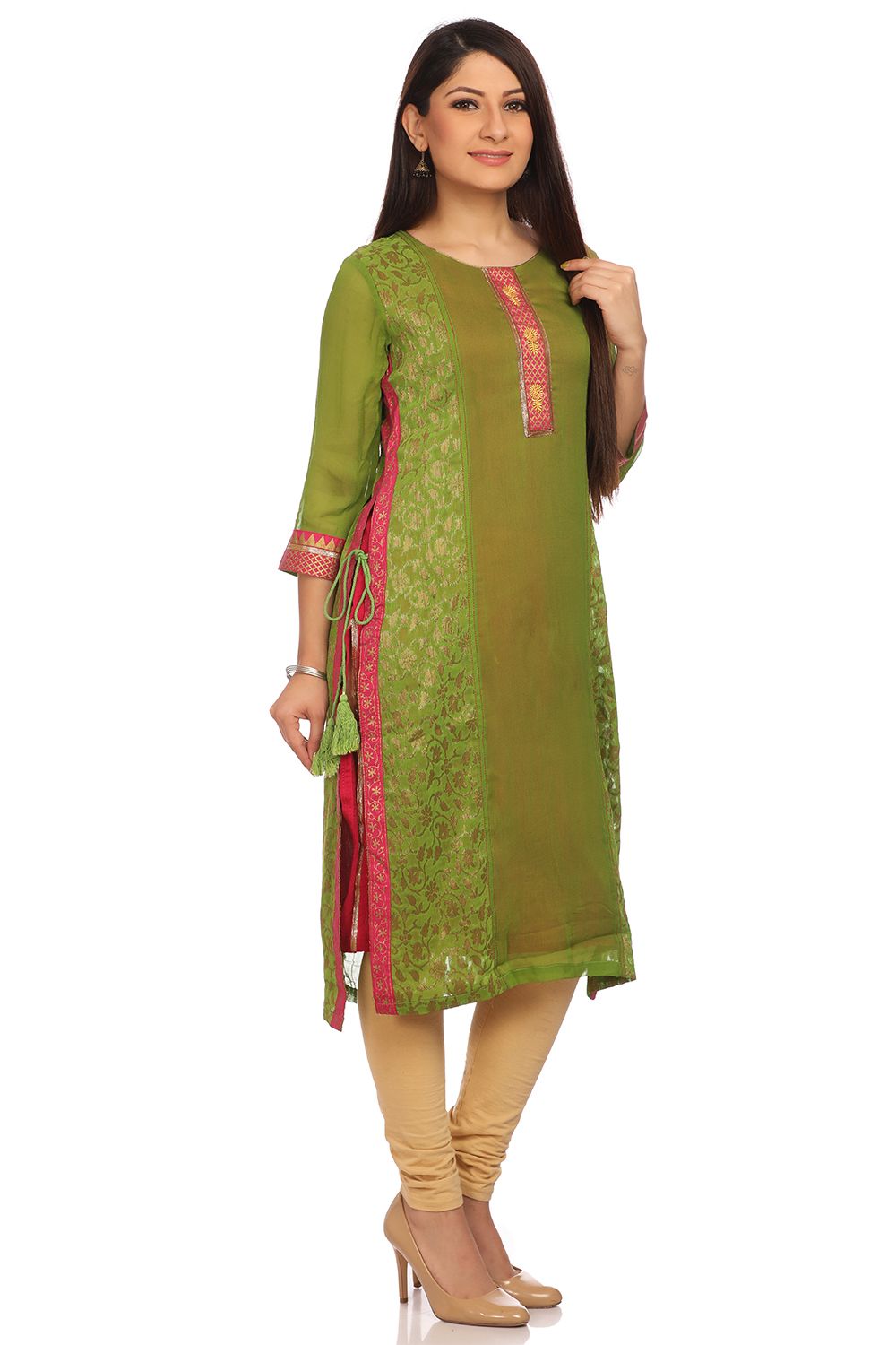 Green Straight Cotton Kurta image number 1