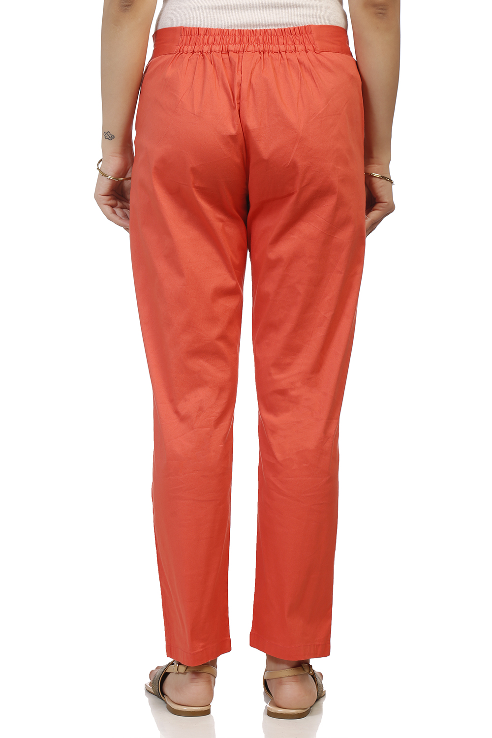 Peach Poly Lycra Slim Pants image number 3