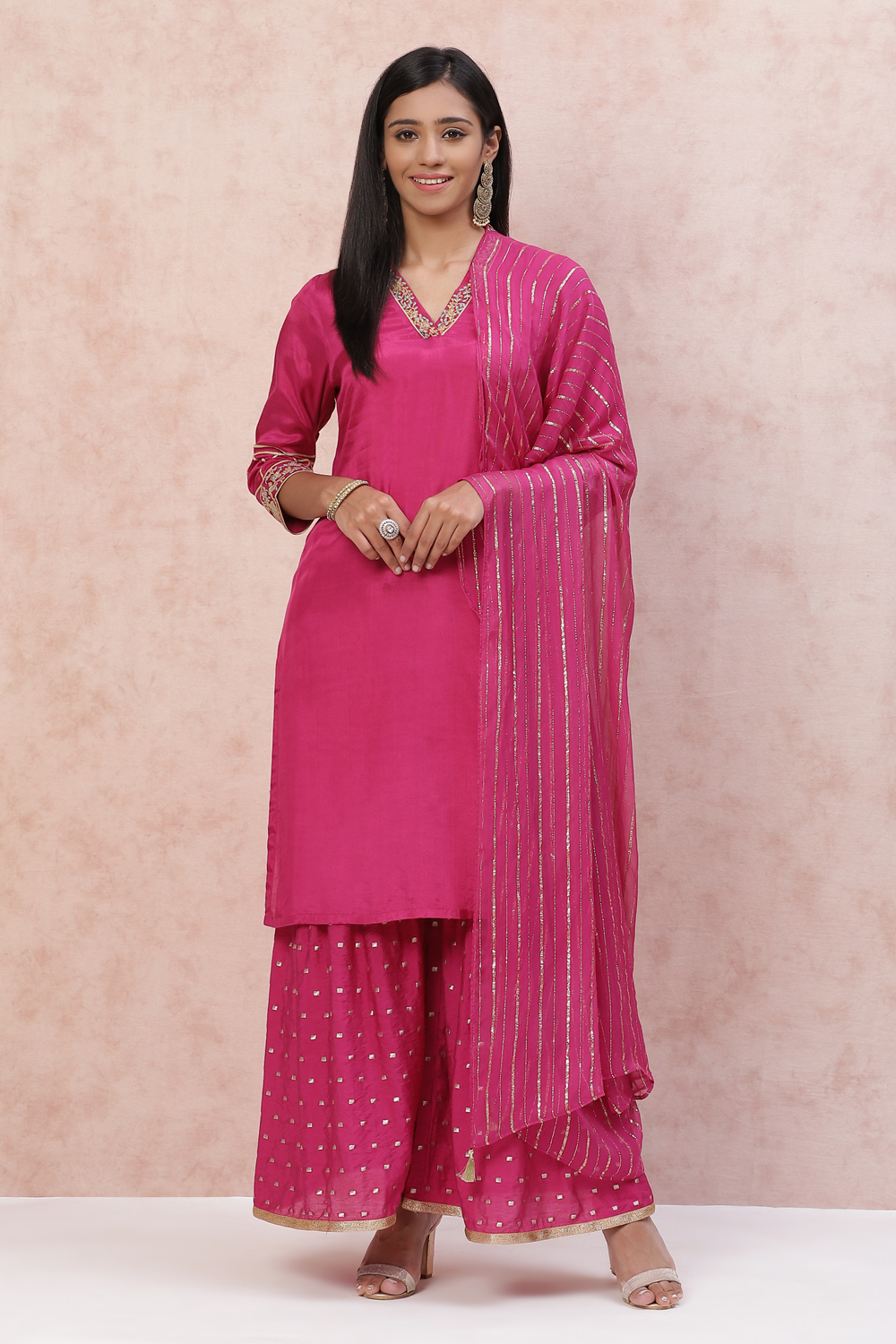 Magenta Viscose Straight Suit Set image number 1