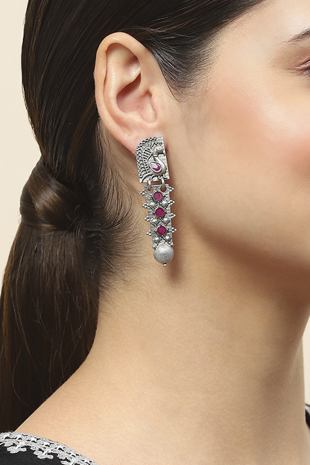 Pink Oxidised Alloy Earrings image number 1