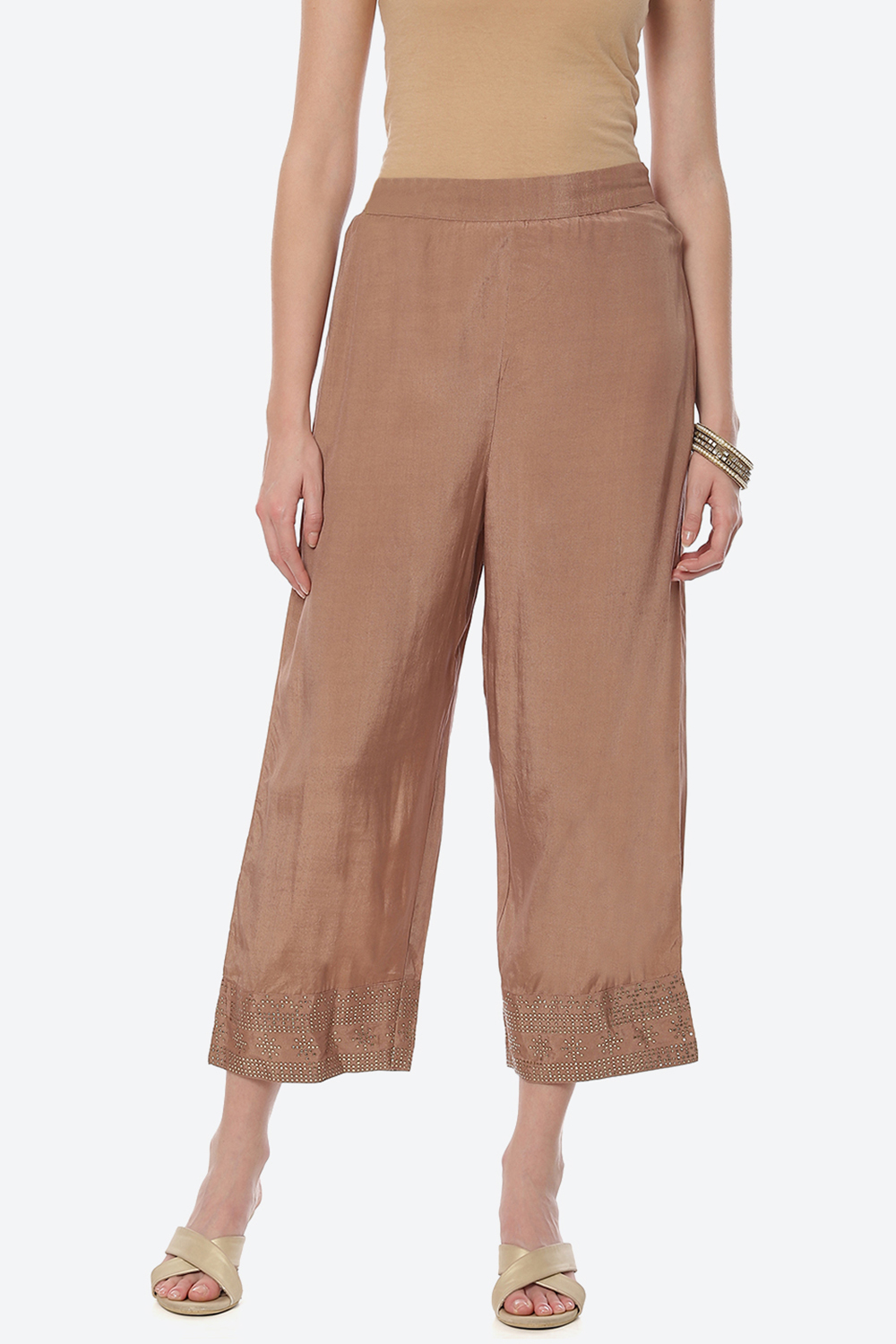 Beige LIVA Palazzo Pants image number 0