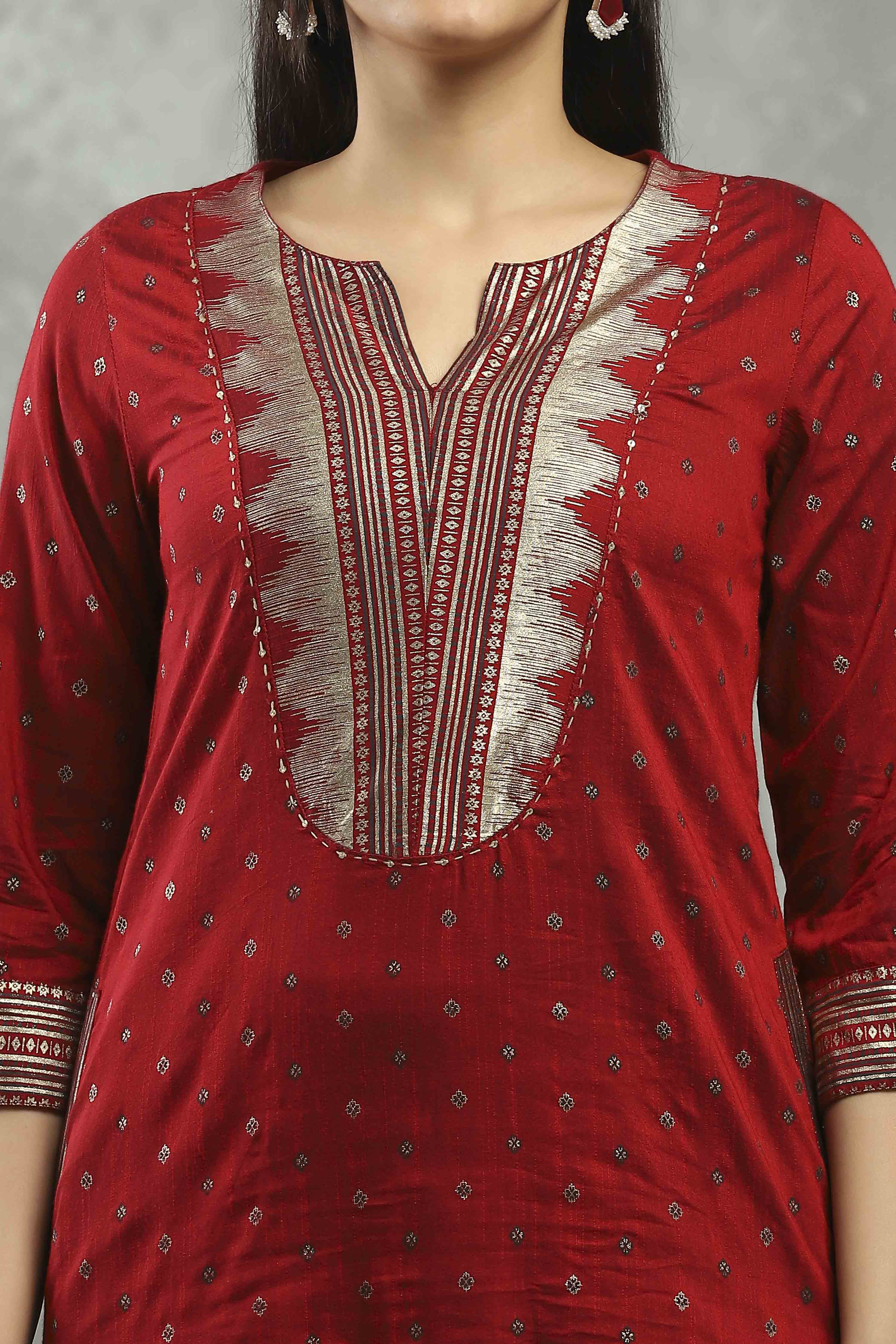 Red Viscose Straight Kurta Pants Set image number 1