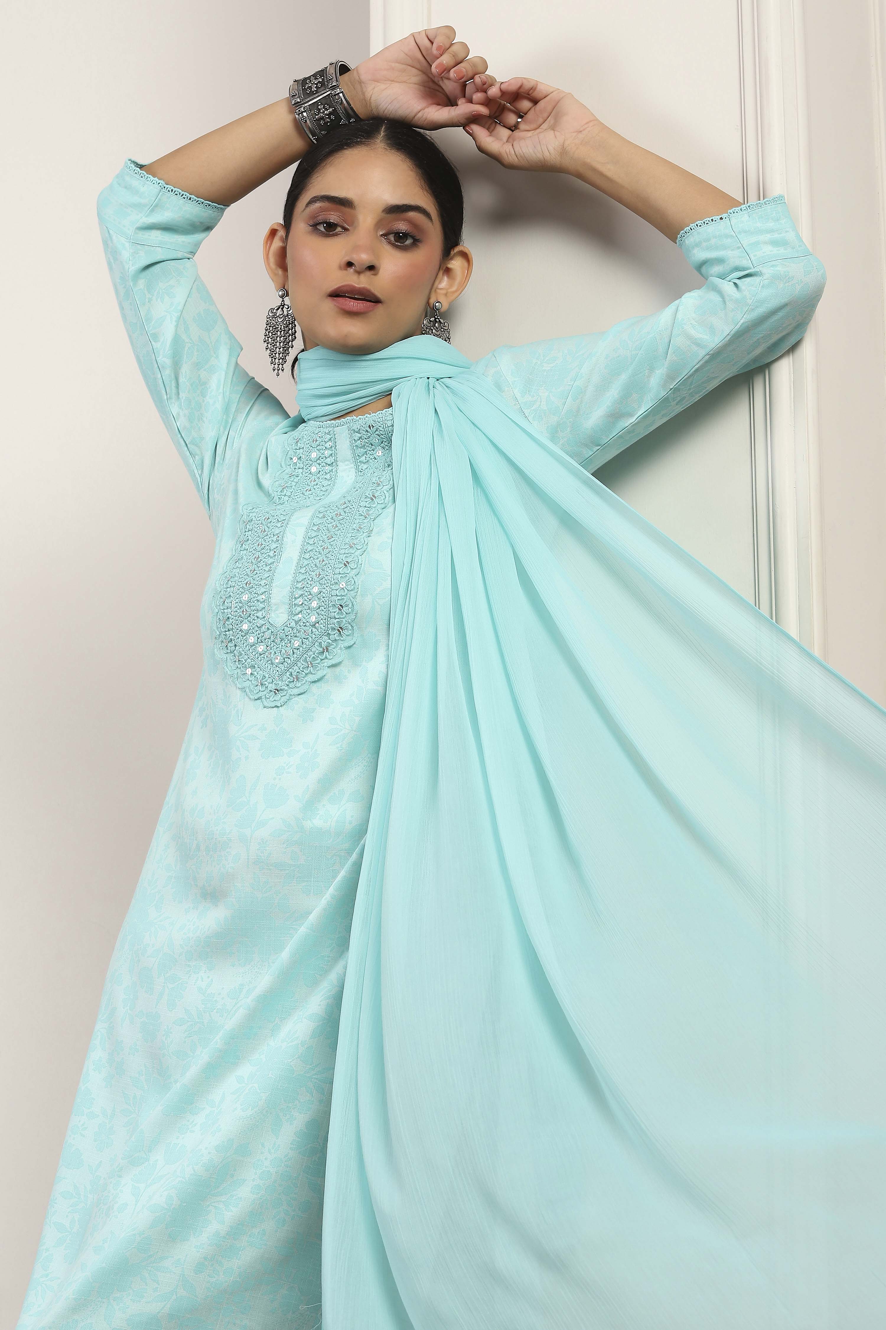 Blue Rayon Straight Suit Sets image number 7