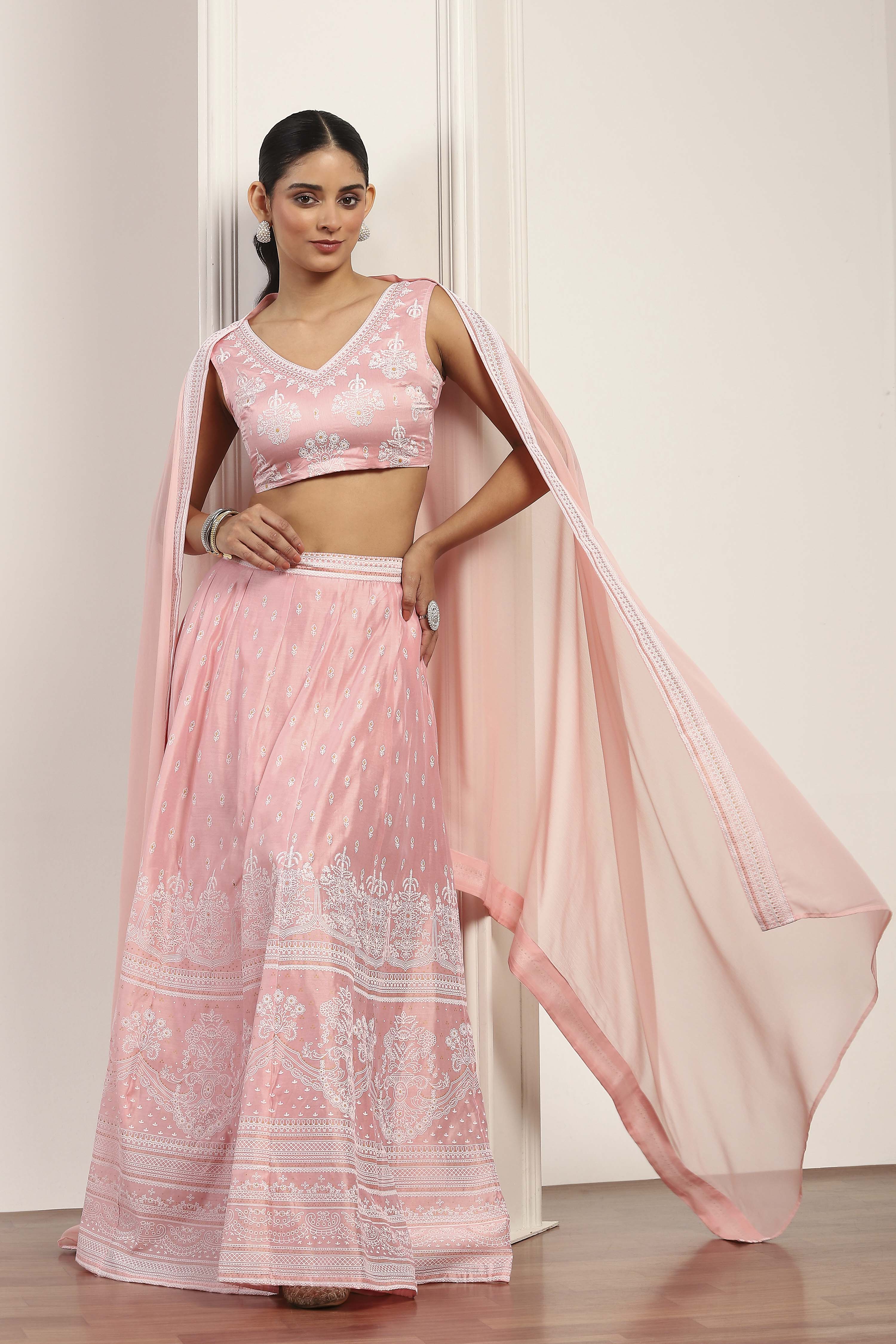 Pink Polyester Kalidar Lehenga Set image number 6