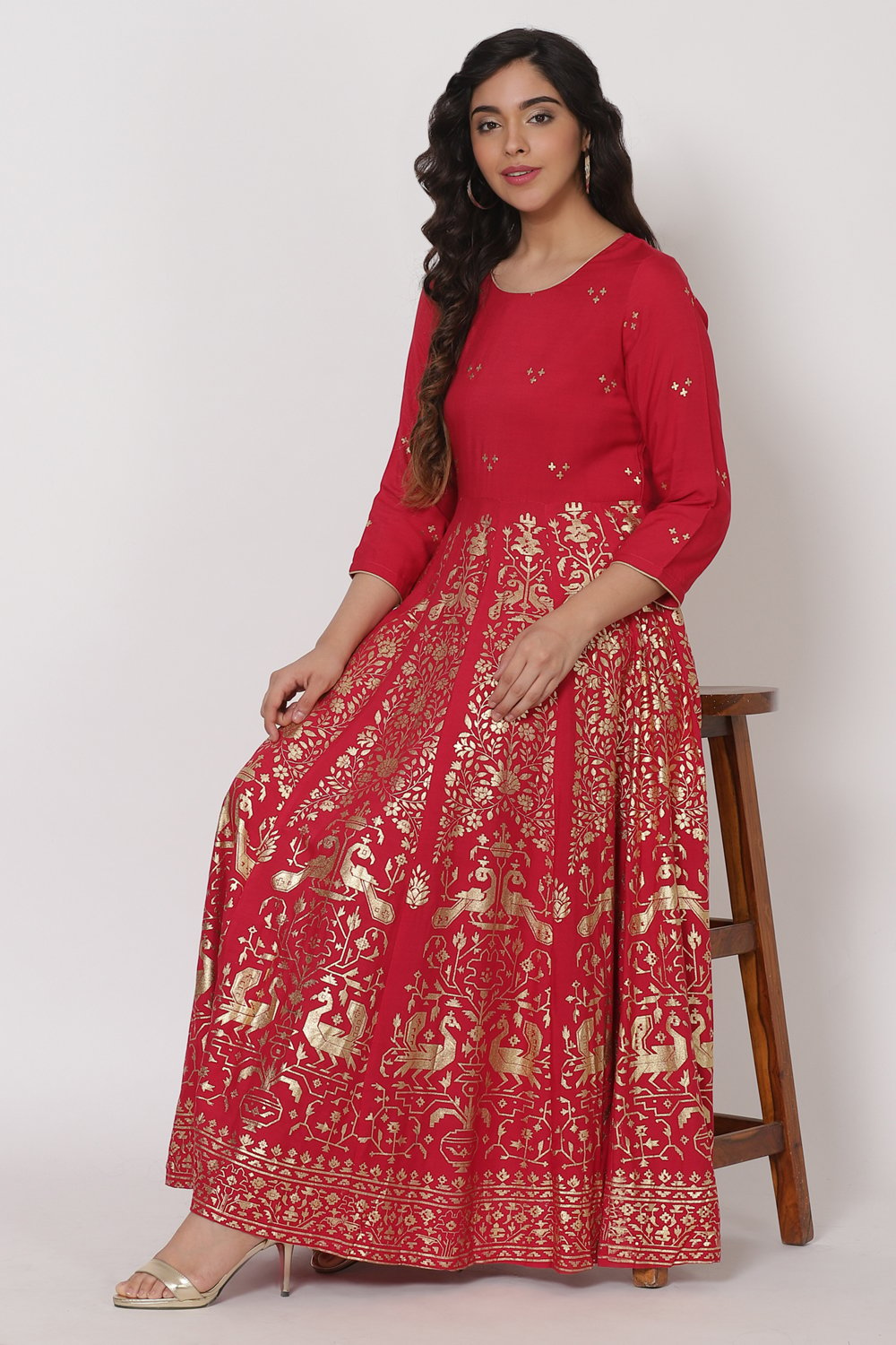 Pink Viscose And Rayon Kalidar Dress image number 0