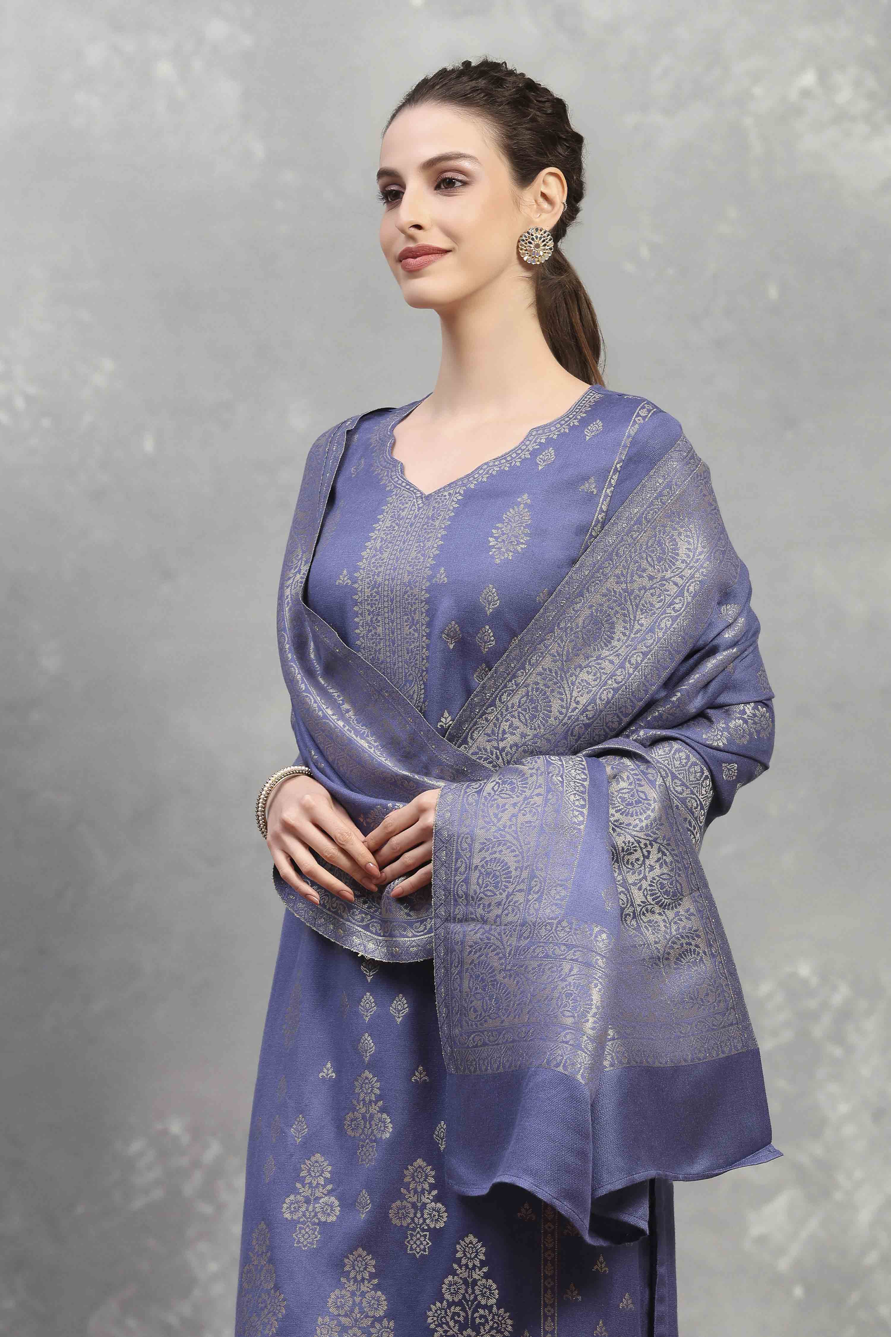 Blue Polyester Yarndyed Straight Suit Set image number 7