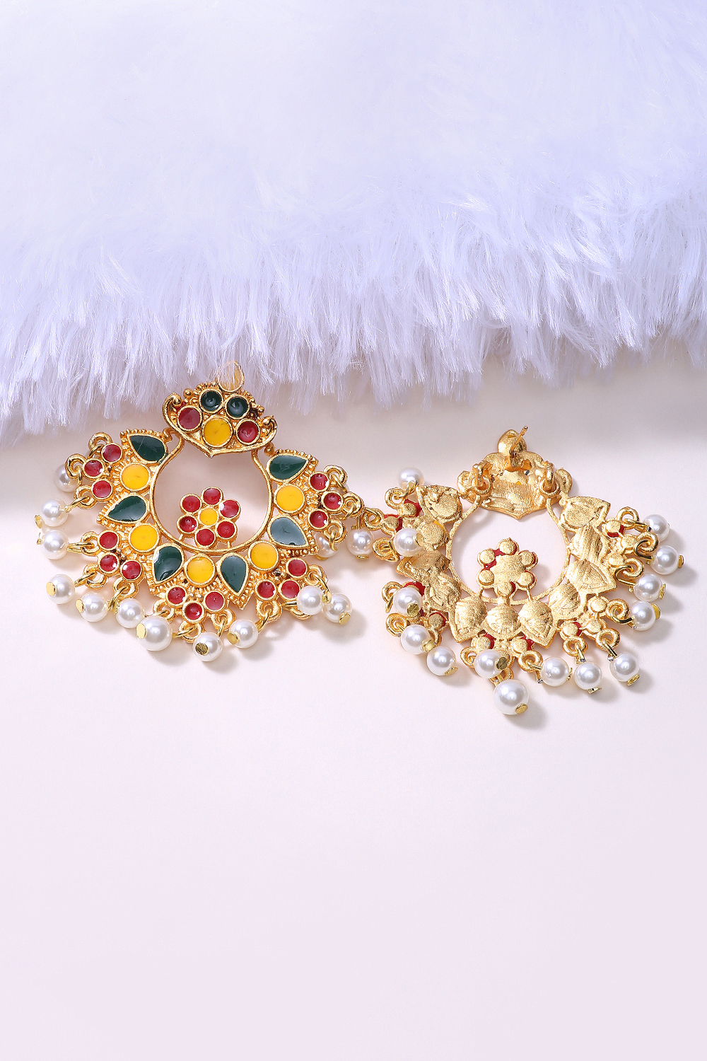 Yellow And Green Metal Brass Earring image number 2