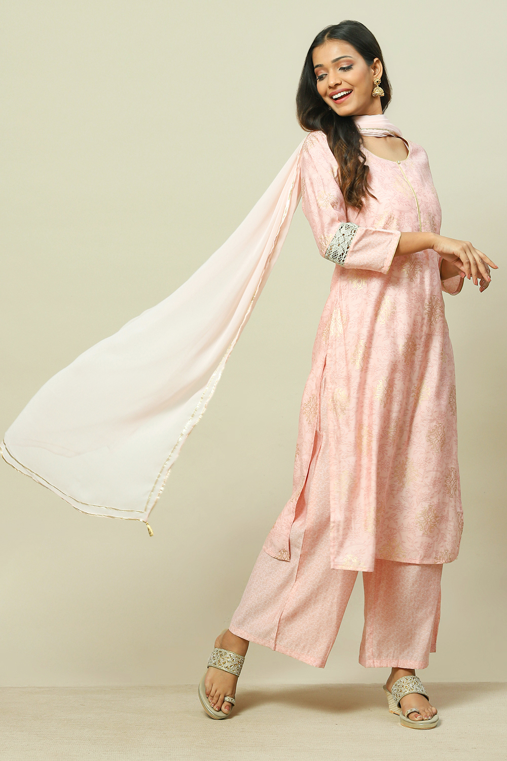 Light Pink Cotton Blend Woven Straight Kurta Suit Set image number 0