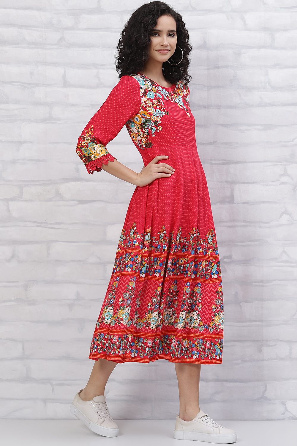 Red LIVA Kalidar Dress image number 3