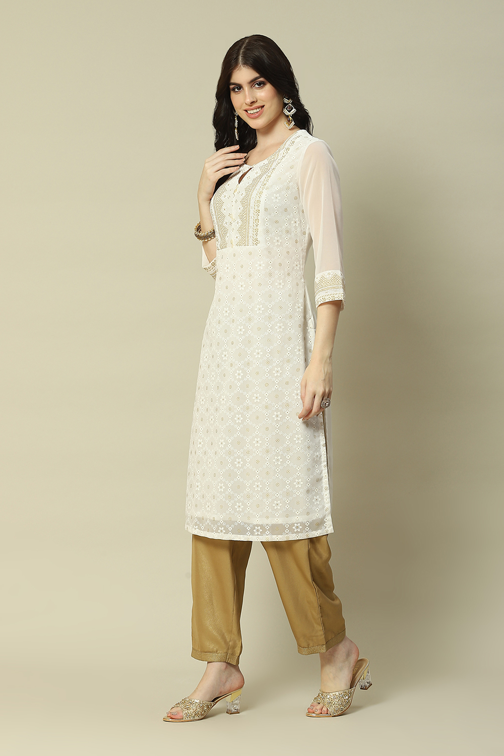 White Cotton Blend Straight Kurta image number 2