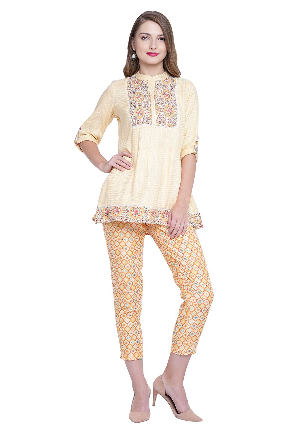Orange Polyester Slim Pants image number 1