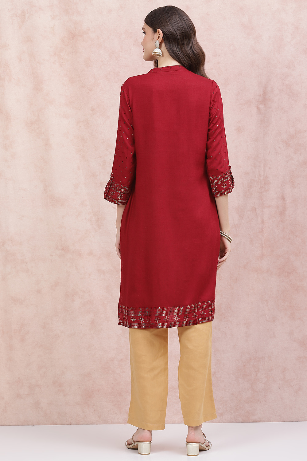 Maroon LIVA Straight Kurta image number 4