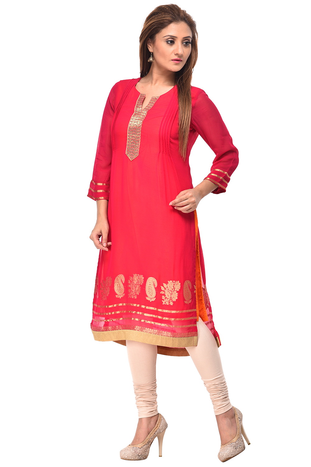 Magenta Straight Chiffon Kurta image number 1